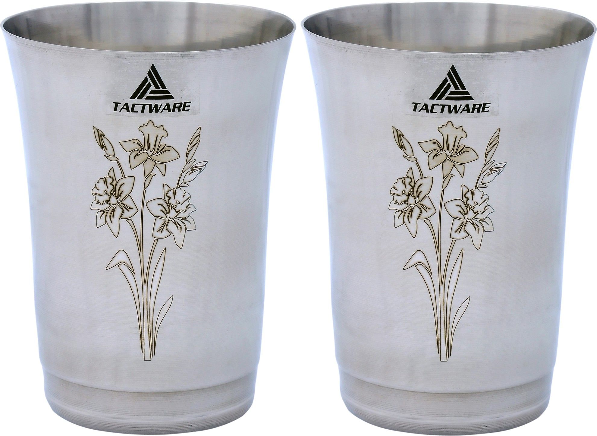(Pack of 2) 2 HIGH QUALTY STAINLESS STEEL FLOWER LASER Glass Set Water/Juice Glass-image-24