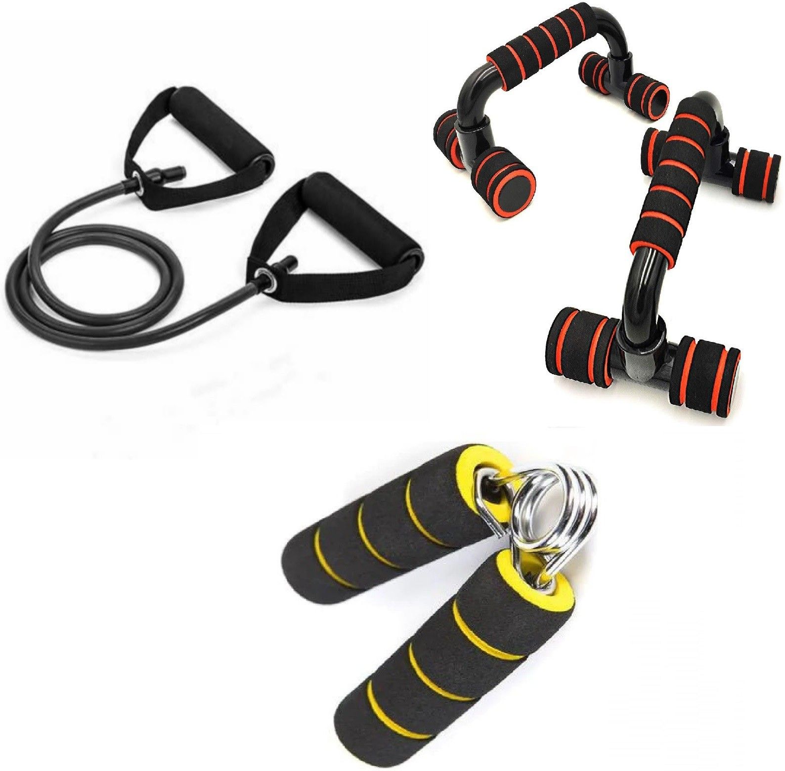 Athletes Choice Pack of 3 Combo | Hand Gripper, Pushup Bar Stand and Single Band Toning Tubes| Foam Handle Hand Gripper For Increase Arms and fingers Physical Strength with Pushup Bar Stand For Dips & Chest Excercise and Resisatence Band Toning Tube For Home Gym Body Stretching and Physcial Fitness | For All ages People Fitness Accessory Kit Kit-image-20