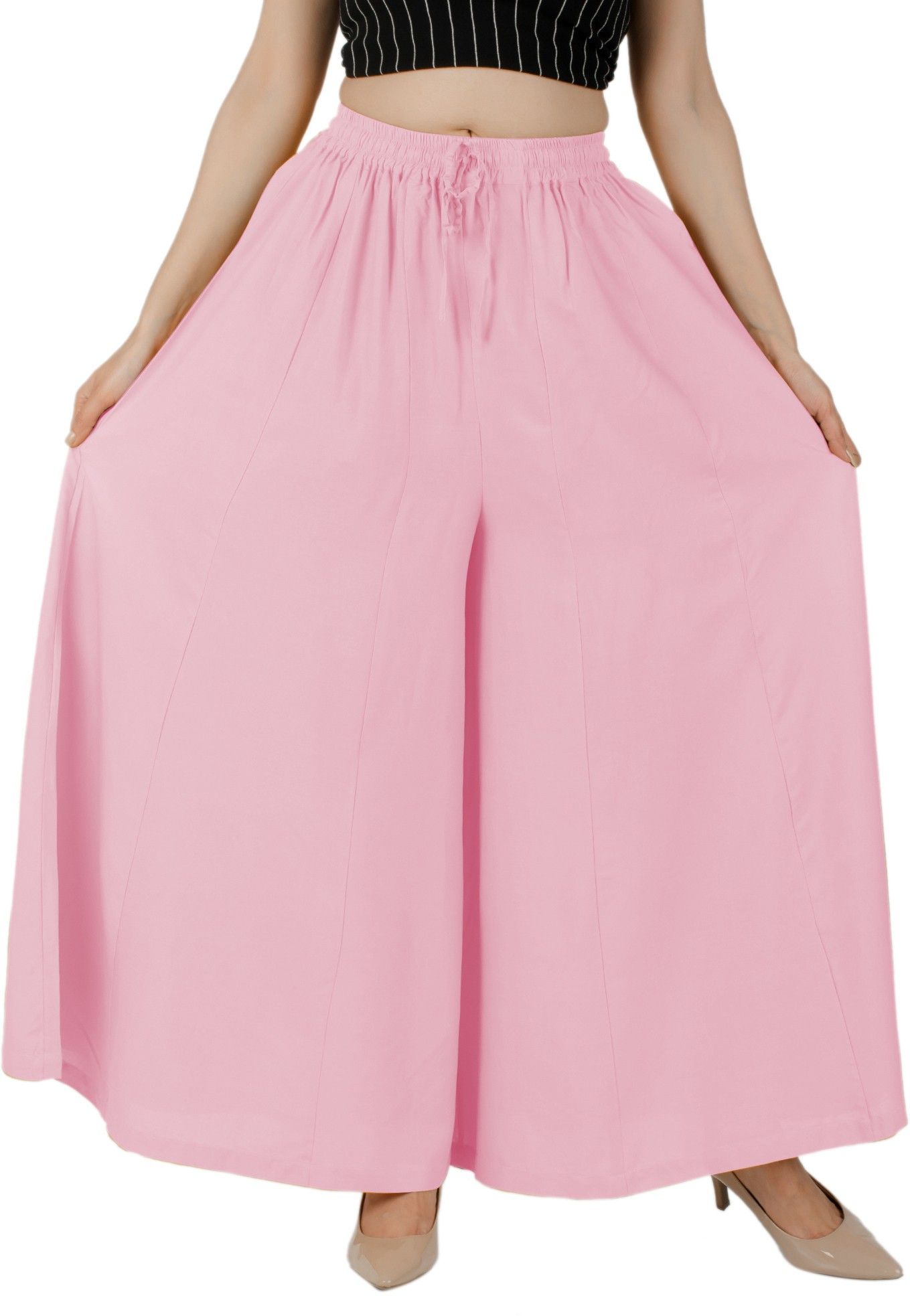 ar-fabtiko Women Flared Pink Viscose Rayon Trousers-picture-26