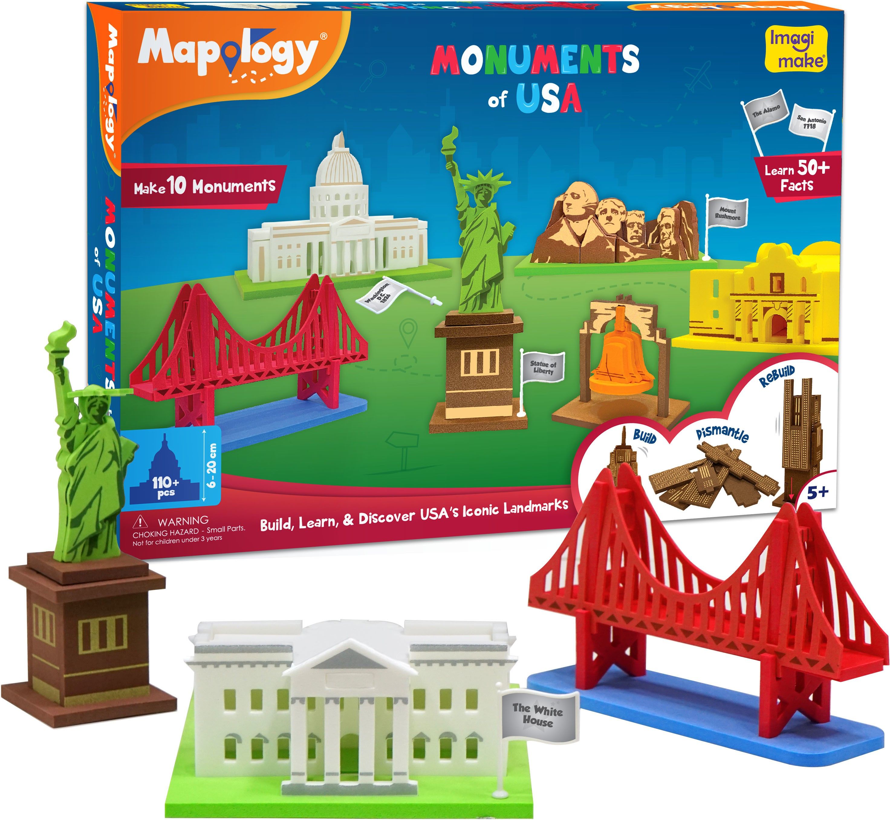 Mapology Monuments of USA- Construction Set- Make 10 Monuments- Educational Toy