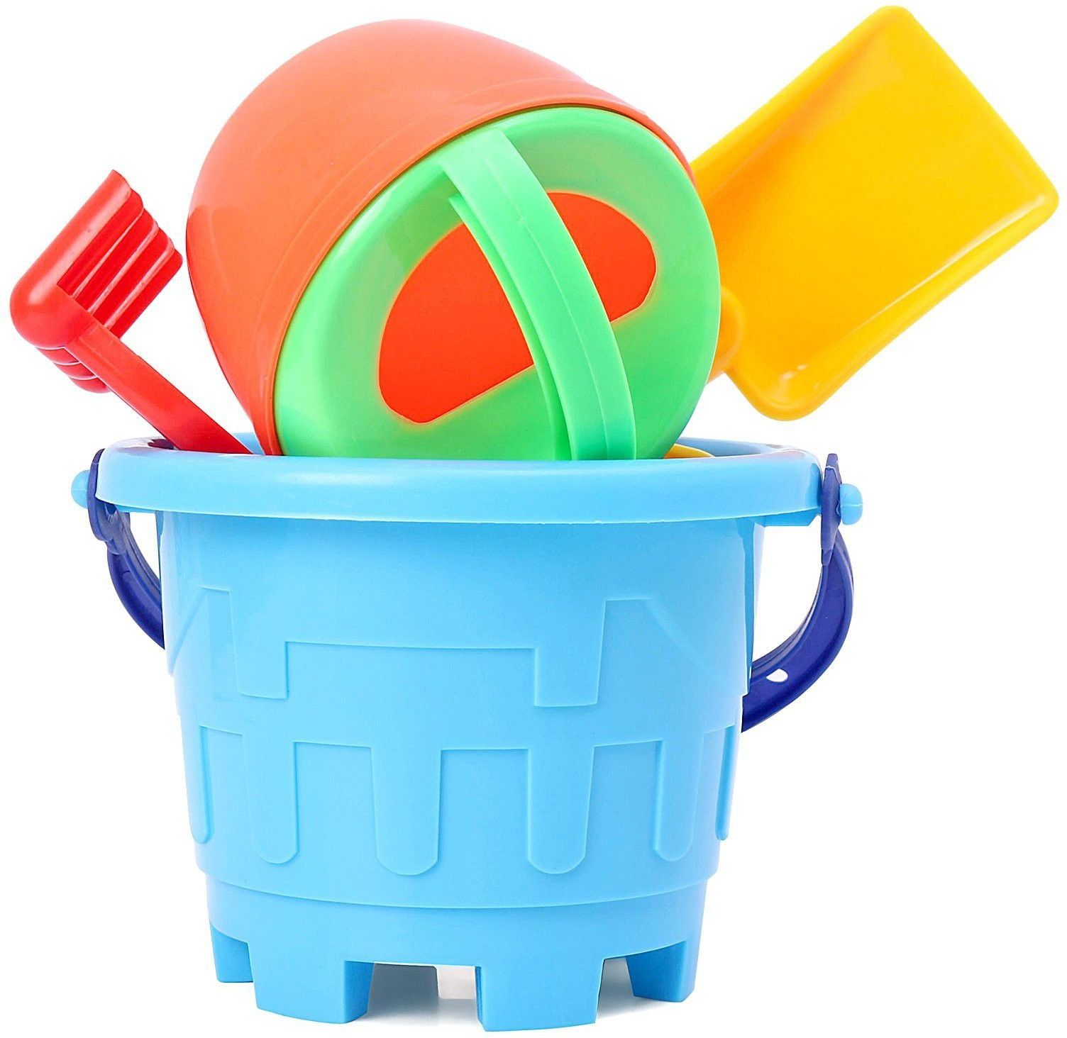 Sand Game Castle Building Plastic Beach Toy Set for Kids Summer Fun Creative Activity Playset & Gardening Tool with Accessories & Bucket-Pack of 6