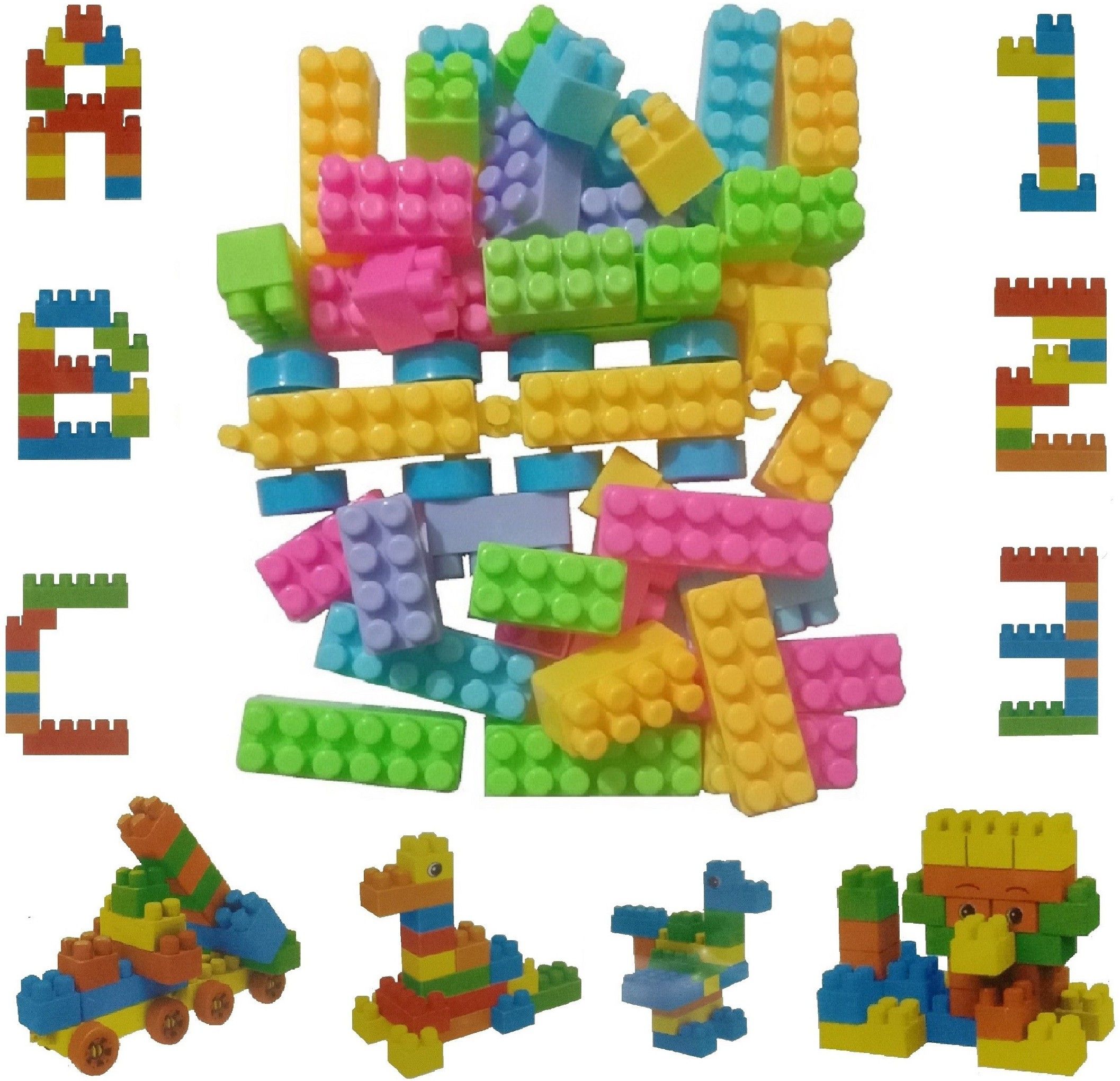 45 Pcs Construction Block for Boys and Girls, Kids / Creative /Learning Toy/Educational Toy/For Kids Puzzle Assembling Building Unbreakable Kids Toy Set With 8 Wheels to make vehicle toys / Make Alphabet and numbers etc-image-46