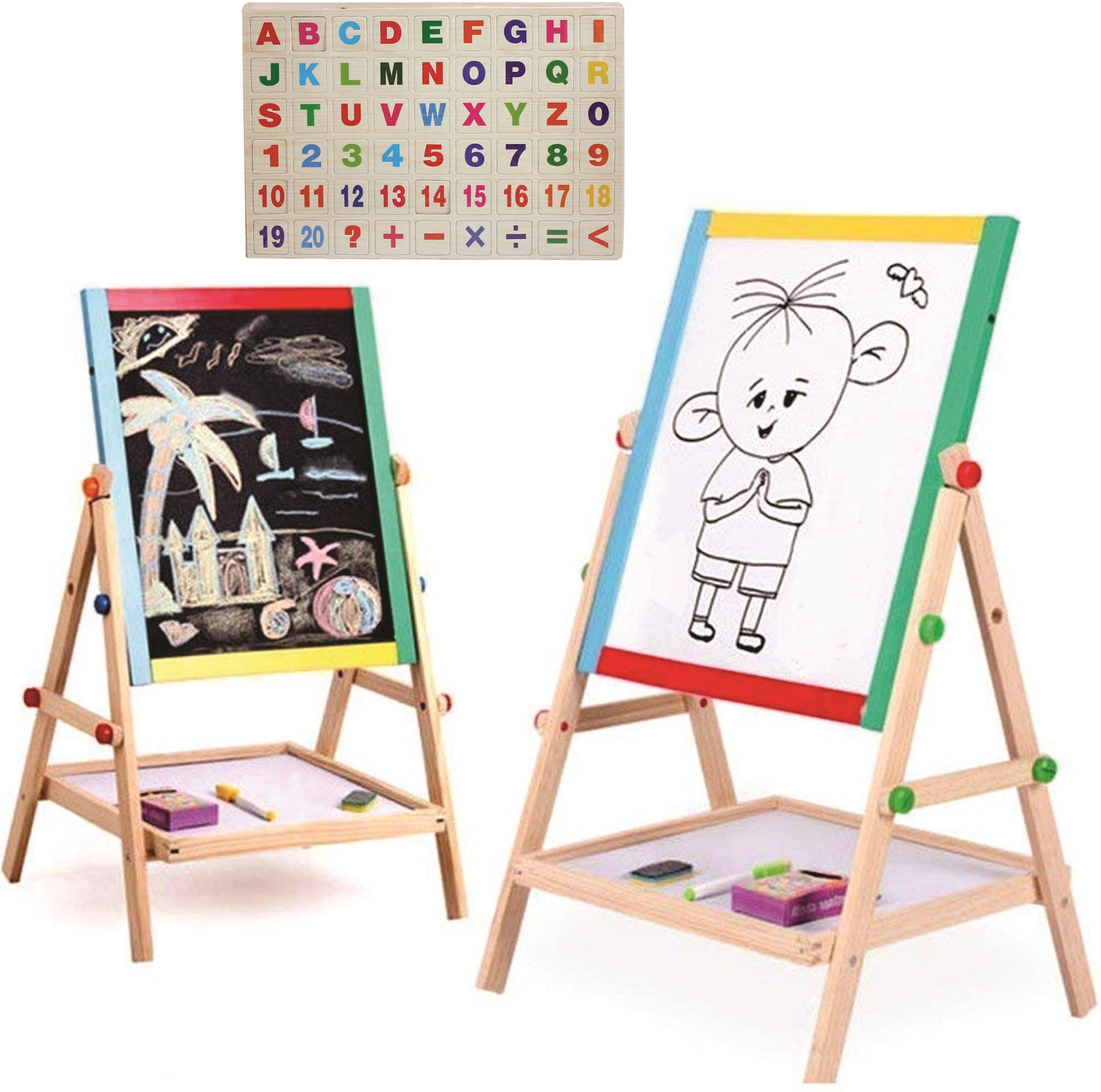 Double Side Board with Marker, Chalk & Magnetic Letters Easel Drawing & Writing