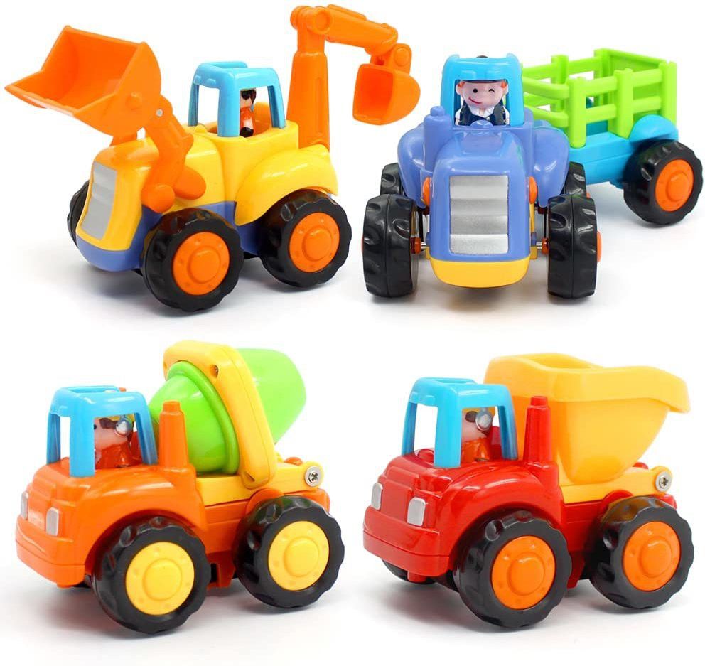 Engineering Vehicles Toy Set Mini Dumper Bulldozer Tractor Truck Cement Mixer Set for Kids Toddler Boys, Push-Go Pull Back-Go Friction Powered Play Vehicles set toy Multi color (Pack of 4 set)-image-4