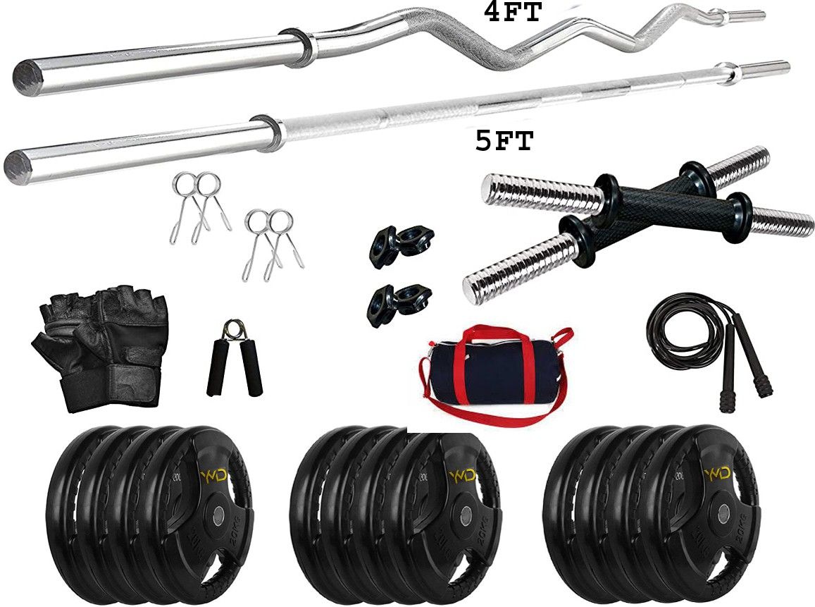 ymd 10 kg Metal Integrated Rubber Plates (2.5Kgx4= 10 kg) + 4Ft Curl & 5Ft Straight 28mm Rod, 2 Dumbbell Rod + 1 Hand Grip + 1 Skipping Rope + 1 Gym Bag + 1 Gloves Set Home Gym Combo-picture-12