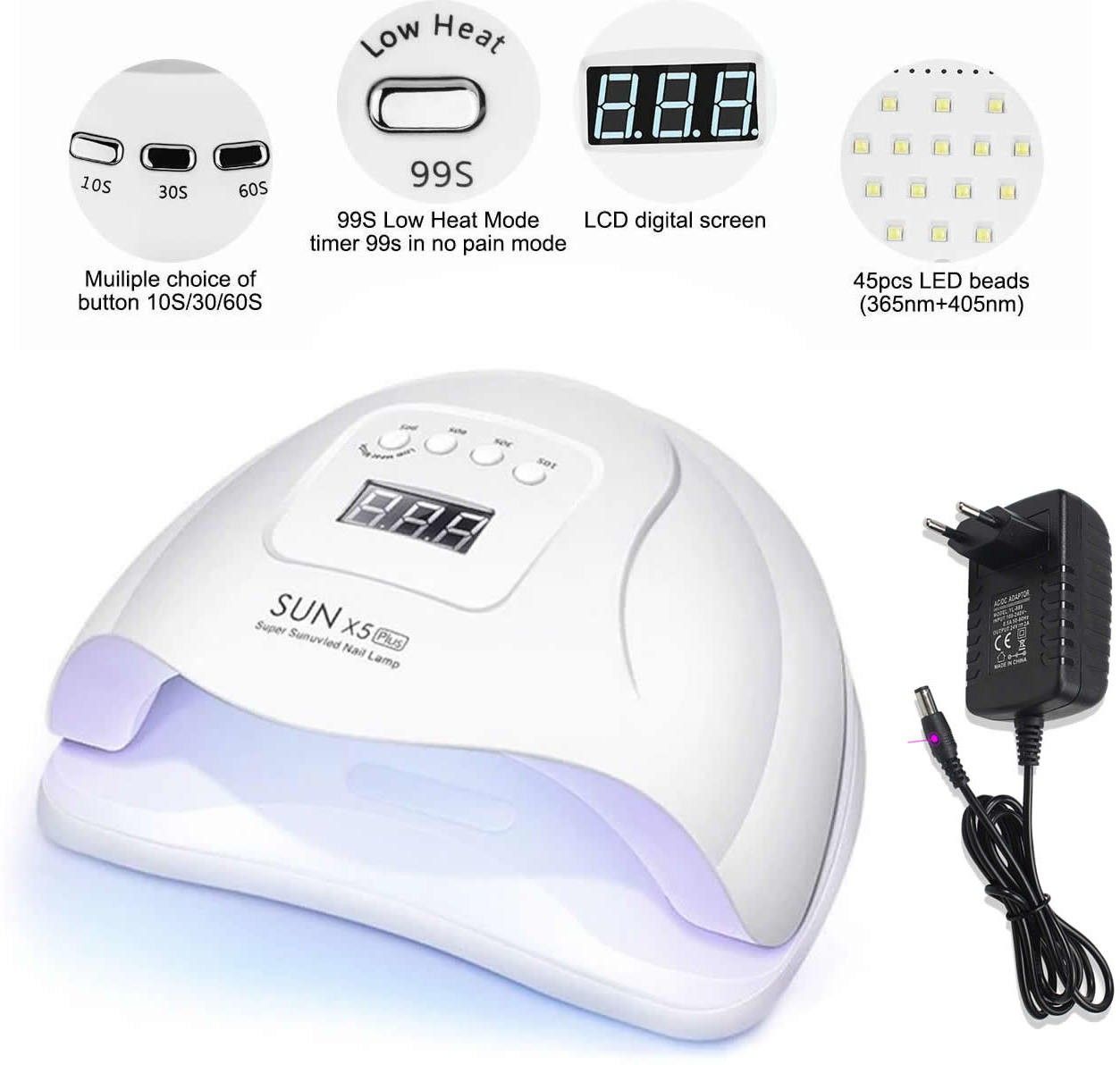 fstyler 36LED UV Nail Gel Dryer Lamp For Manicure 54W Dual Power LED Nail Dryer Lamp for Curing All Gel Polish Drying with Auto Sensor and 4 Mode Timer Button Nail Polish Dryer-picture-6
