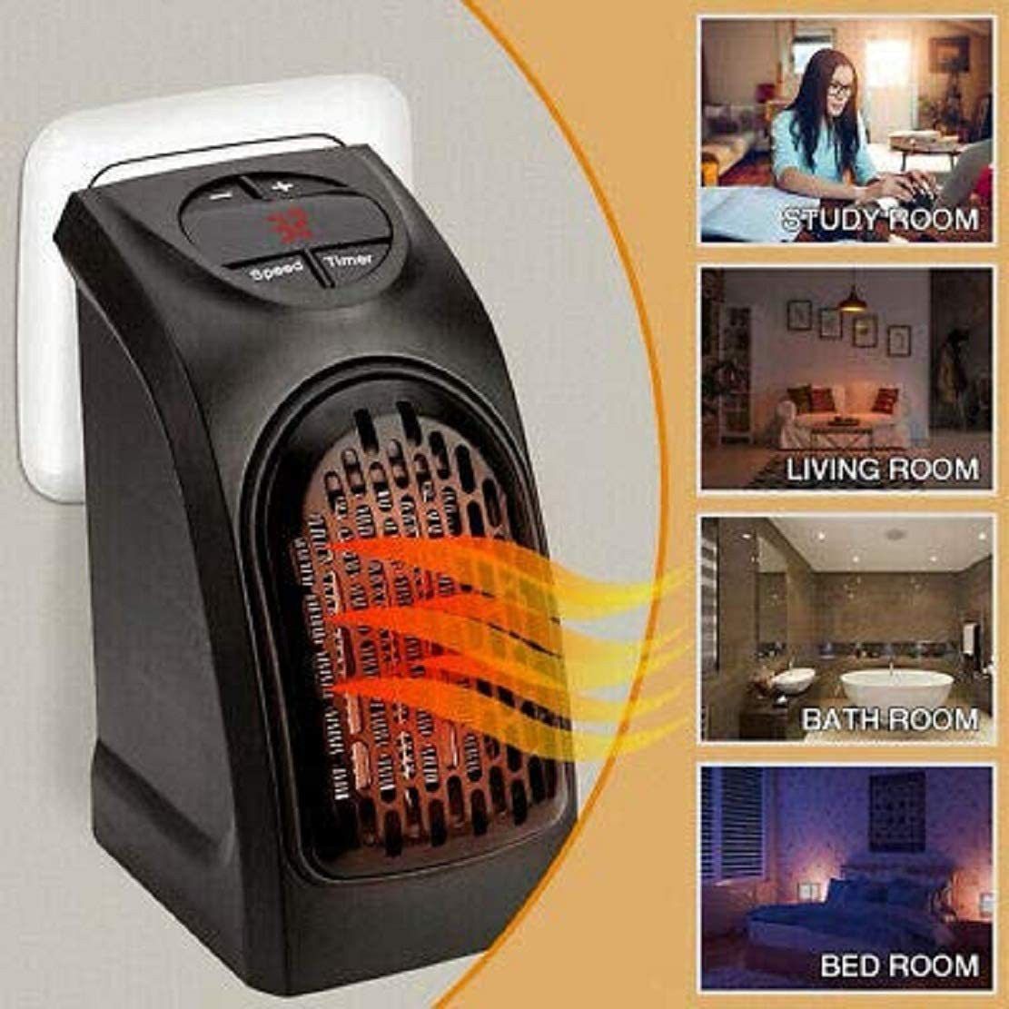 Small Electric Handy Room Heater Compact Plug-in, The Wall Outlet 400Watts Mini Handy Heater Fan Wall-Adjustable Timer Digital Display for Office/Camper Fan Room Heater-image-13
