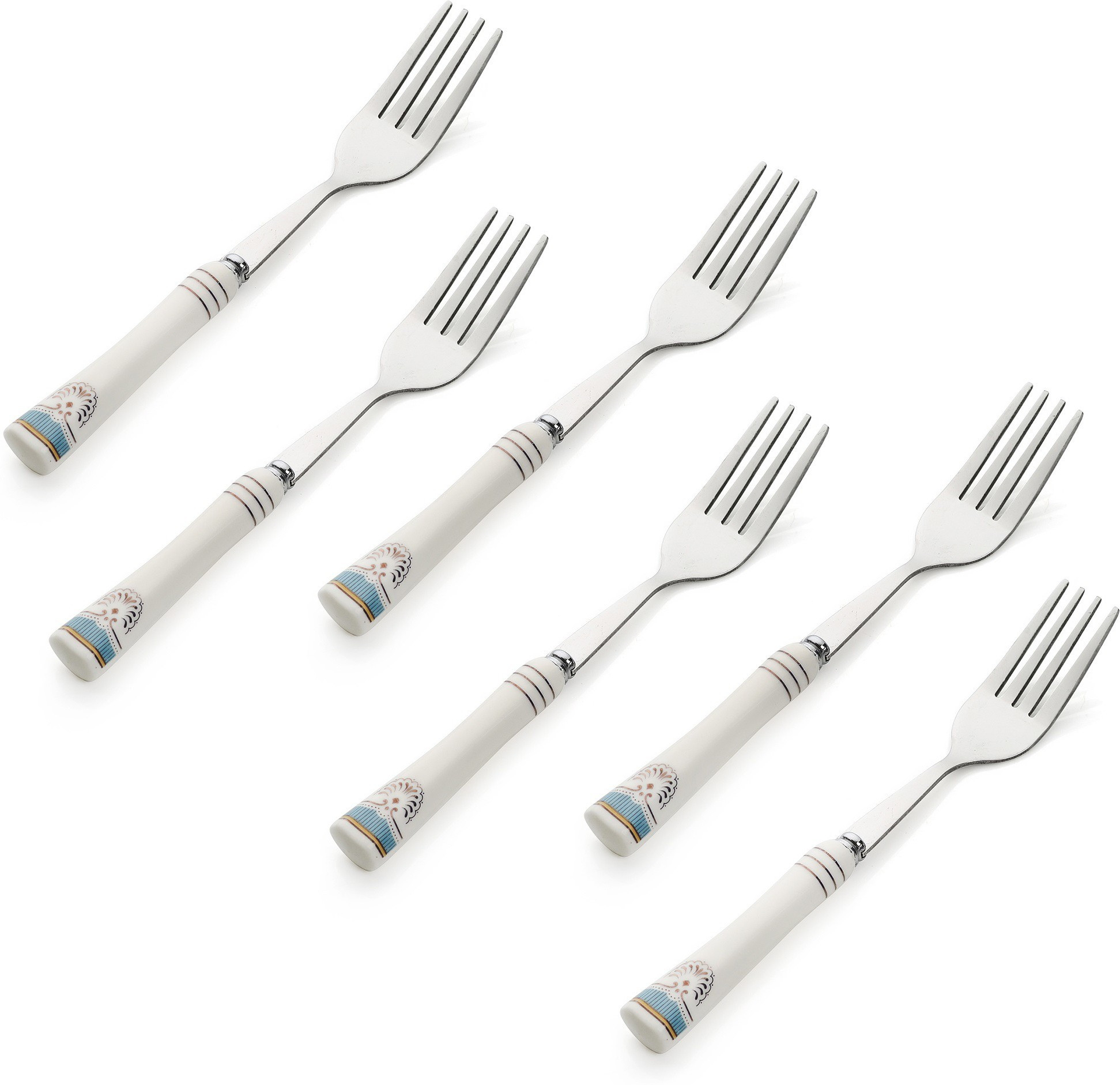 mgeezz Stainless Steel Forks Spoons Set Kitchen Cutlery Dinner Noodles Fork with Ceramic Handle Dessert, Salad Fork Set Stainless Steel Fruit Fork, Dinner Fork Set image 1