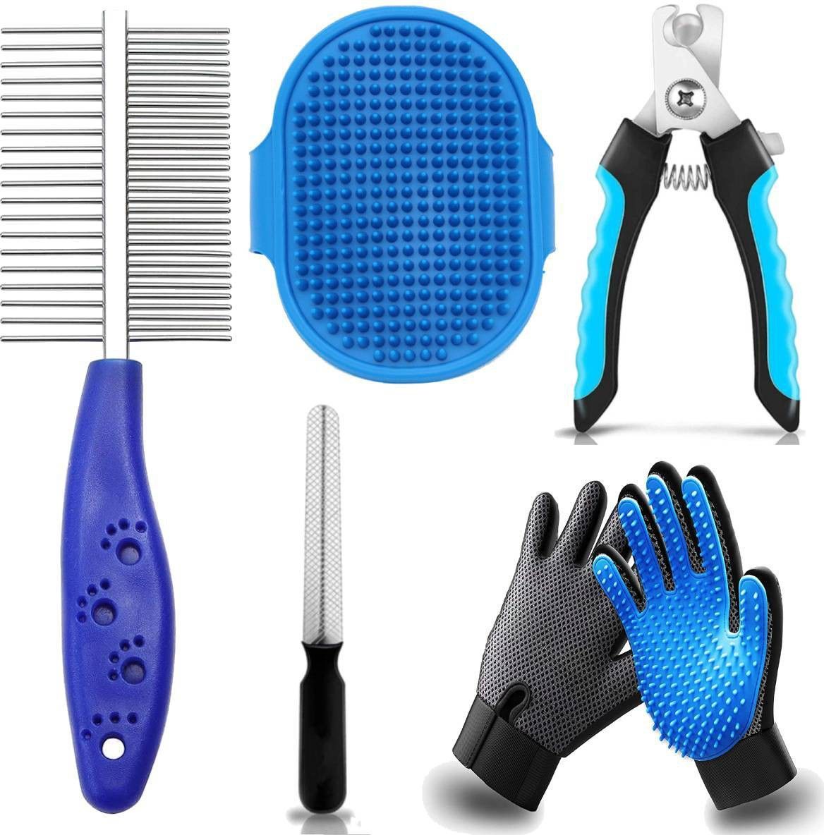 Dog Grooming Kit for Puppies & Dogs & Cats Pet Bath Brush Grooming Comb with Adjustable Ring + Dog Nail Clippers with Filer + Pet Bath Glove Grooming + Double Side Steel Comb for Puppy, Cat and Kitten - 4 in 1 Dog Combo (Color May Vary) Plain/ Bristle Brushes forDog, Cat, Guinea Pig, Hamster, Horse, Rabbit, Dog & Cat