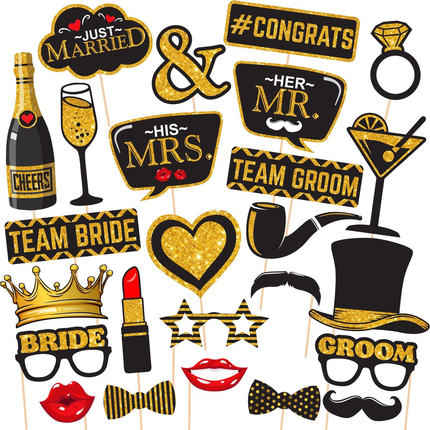 zyozi 25Pcs Wedding Bridal Shower Props, Bachelorette Party, Photo Booth Board-picture-11