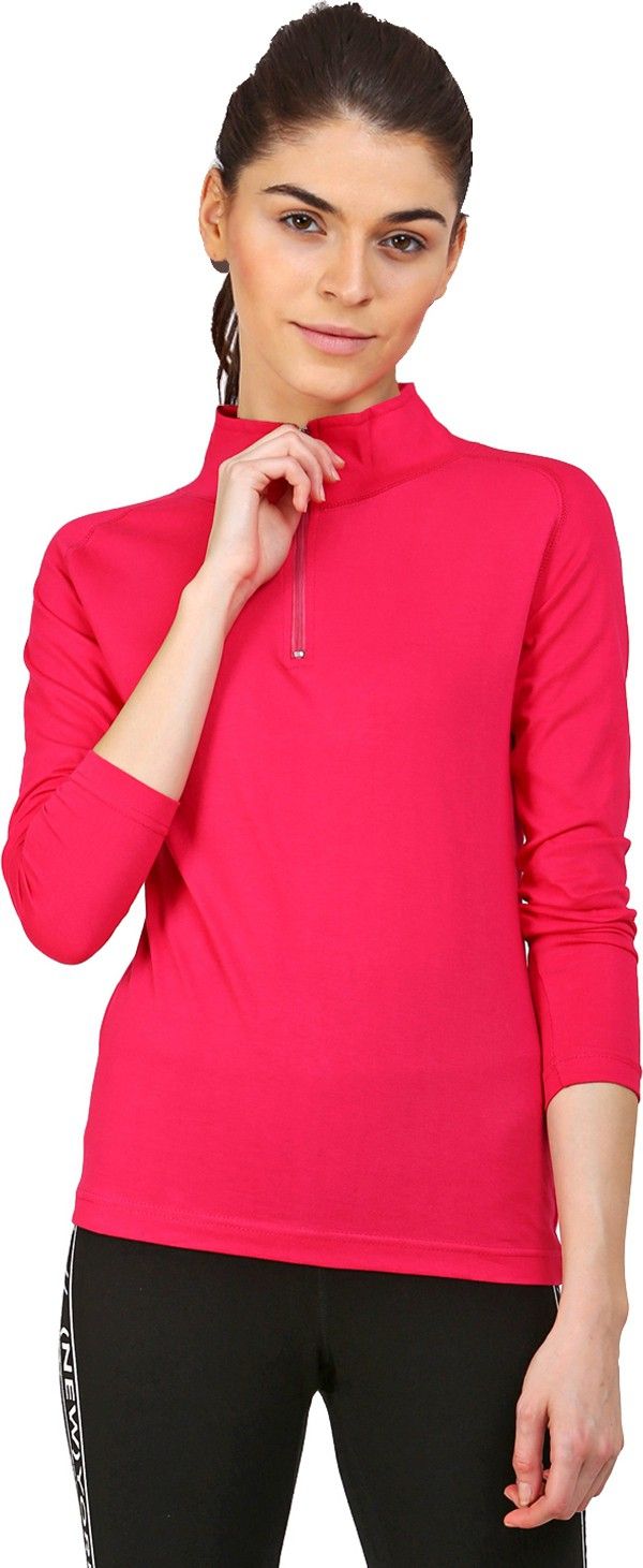 Women Solid High Neck Pure Cotton Pink T-Shirt-image-26