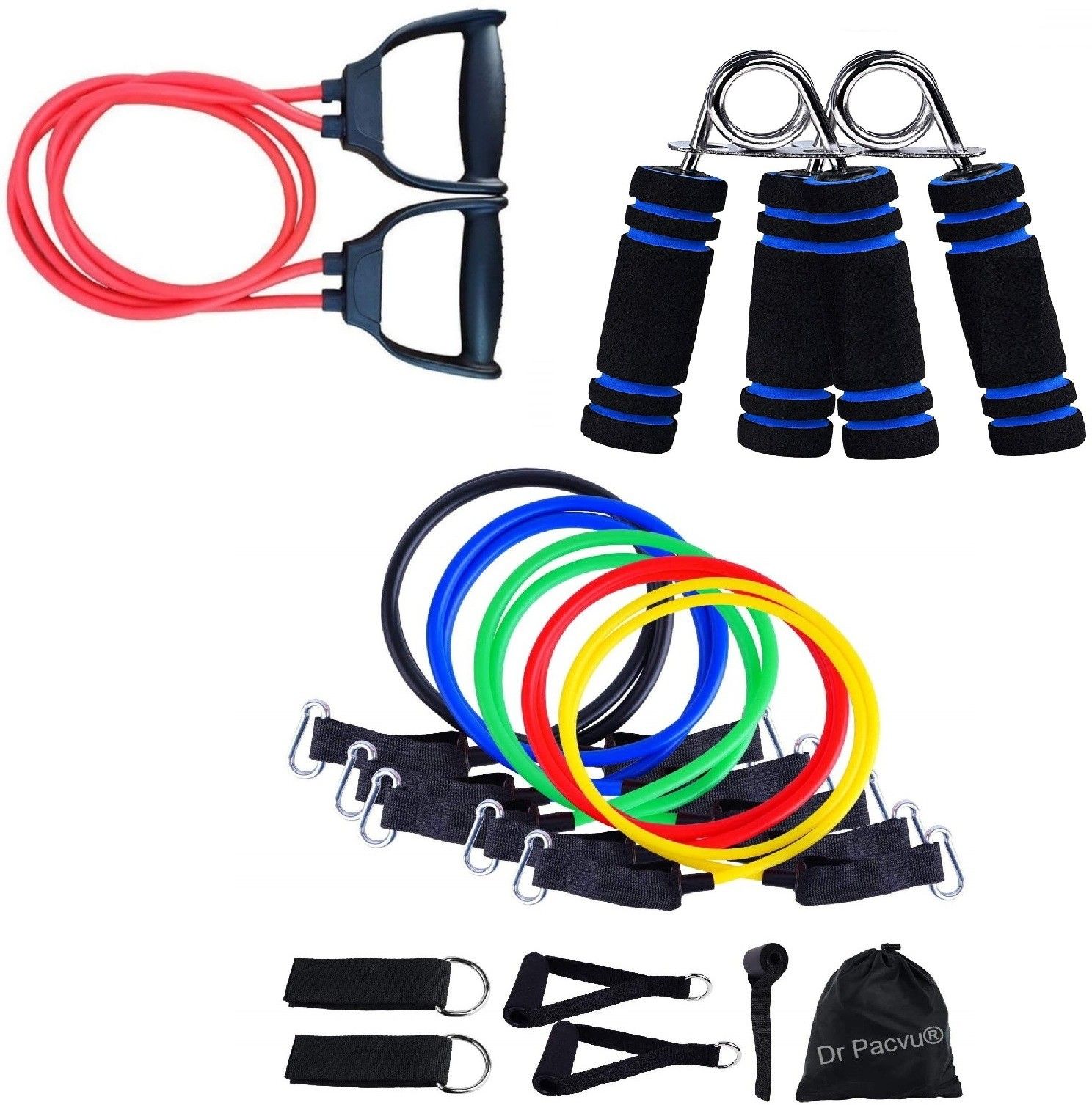 Athletes Choice Pack of 4 Combo | Hand Gripper, 11in1 Resistance Band and Double Band Toning Tubes| Foam Handle Hand Gripper For Increase Arms and fingers Physical Strength with 11in1 Resistance Band Toning Tube for Full Body Excercise and Resisatence Band Toning Tube For Home Gym Body Stretching and Physcial Fitness | For All ages People Fitness Accessory Kit Kit-image-19
