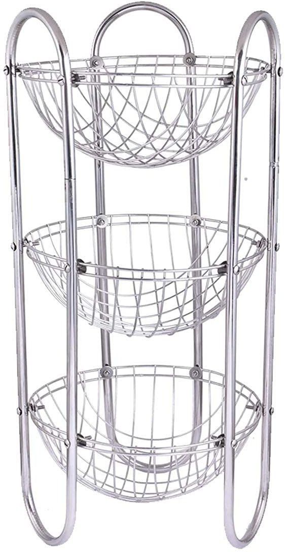 Stainless Steel Fruits and Vegetables Round Trolley,Basket,Rack,Stand, Set,1 (Color Silver) Stainless Steel Fruit & Vegetable Basket