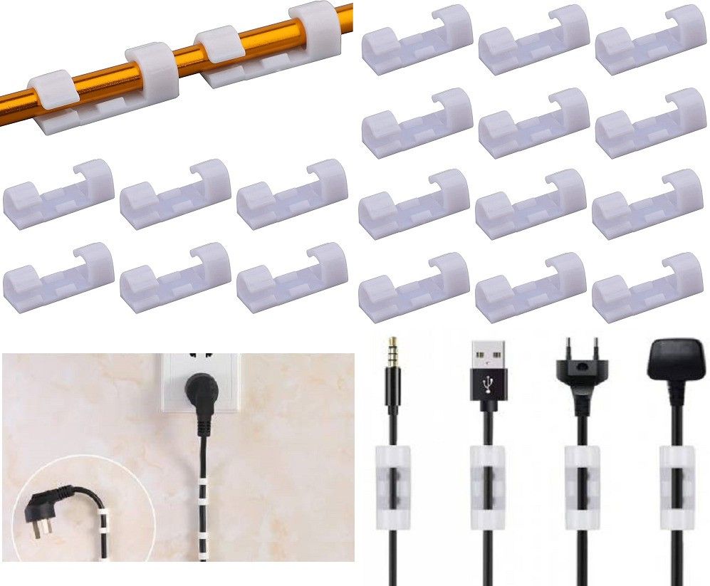 VAAMnational Self-Adhesive Cable Clips Organizer Drop Wire Holder Cord Management System Round Plastic Cable Cord Management Clips for TV, Home, Office, Wall, Cubicle, Desk, car Cable Protector-image-2