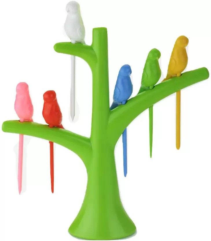 workwox Happy Bird Fruit Fork Set Plastic Fruit Fork (Pack of 1) 1 Tree Stand, 6 Bird Fork Disposable Plastic Baby Fork, Fruit Fork, Dessert Fork-picture-16