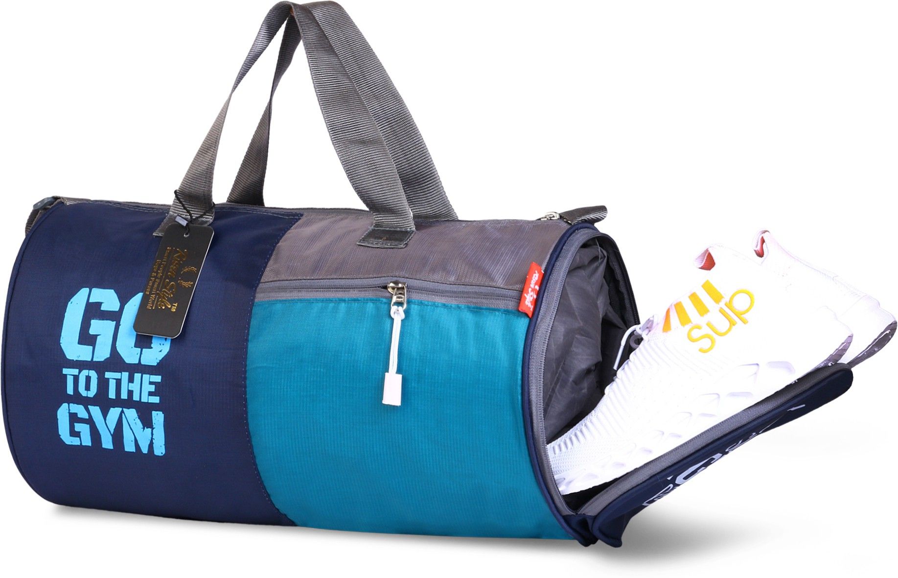RPolyester sky blue White Duffle/Gym Bag/Shoulder Bag for Men & Women with Separate Shoes Compartment With Bottle Fitness Accessory Kit Kit-image-33