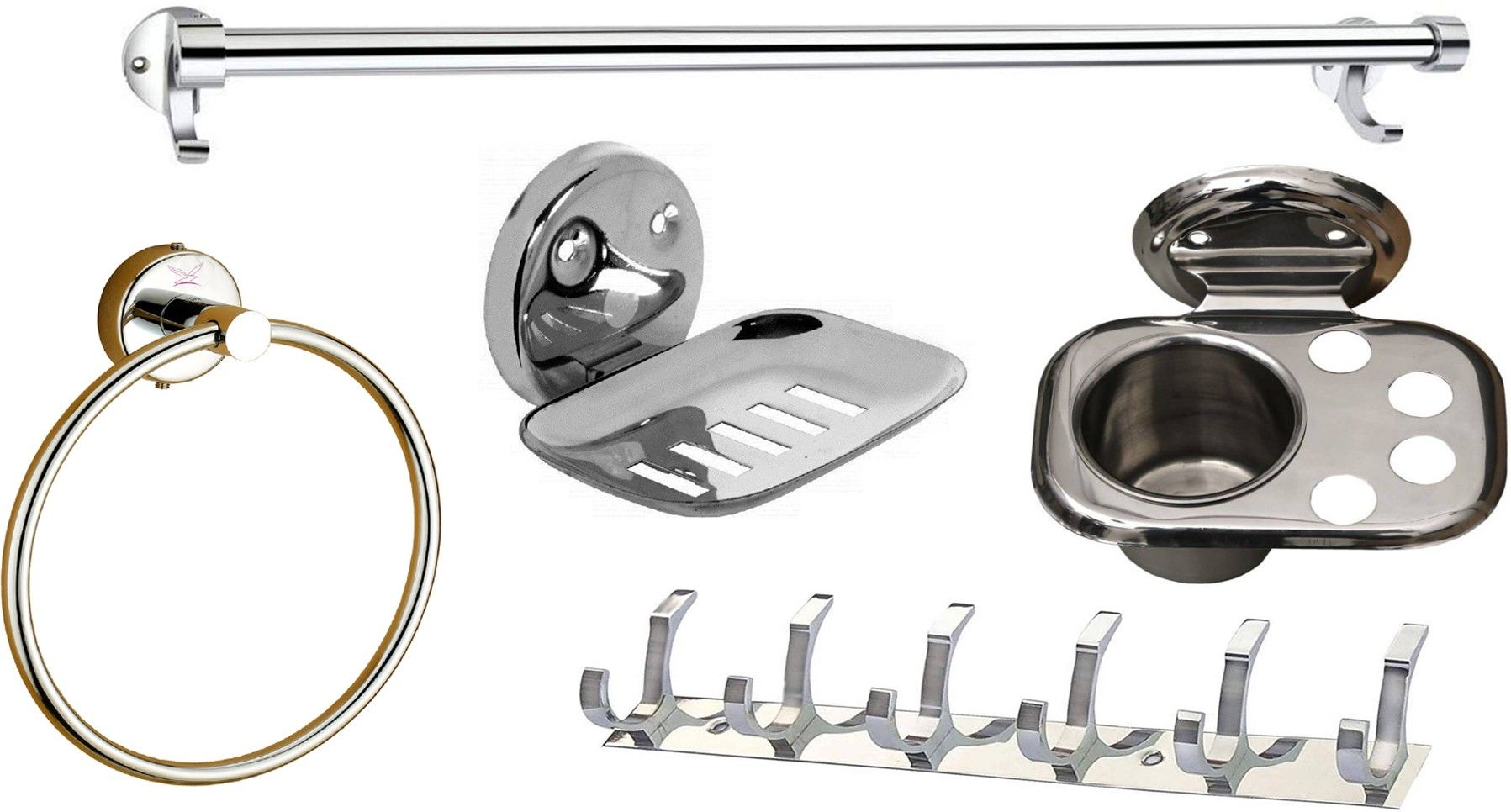 Soap Case, Toothbrush Holder and Towel Ring, Towel Rack, Cloth Hanger, Khunti, Hanger, Towel Hanger, Bathroom Sets 24 inch 5 Bar Towel Rod-image-37
