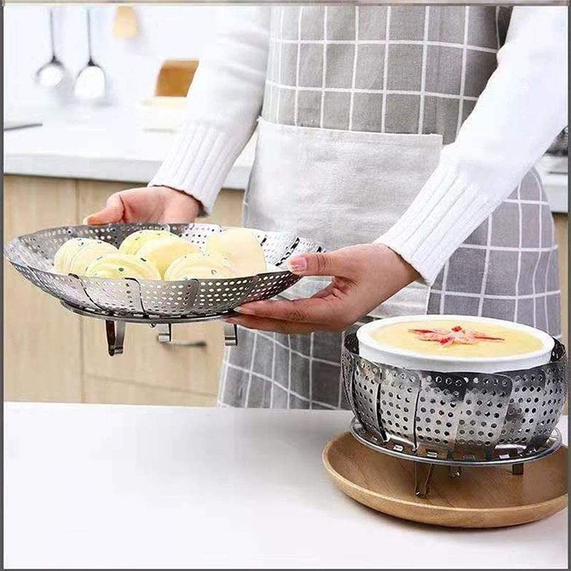 fgg Stainless Steel Steamer Insert Vegetable Kitchen Fruit Food Basket Mesh Steamer Rack Cookware and Utensils for Cooking Steam(Large) Stainless Steel Fruit & Vegetable Basket-picture-4