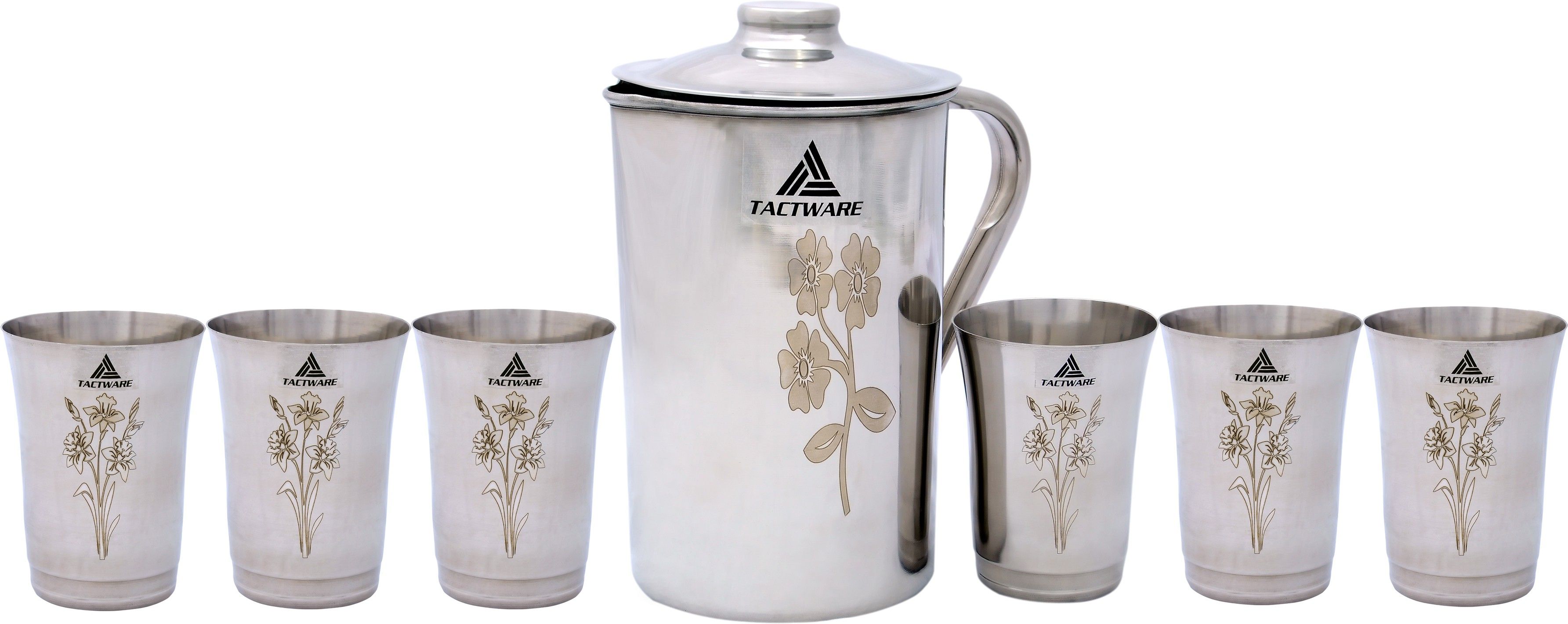 Laser Print High Quality Stainless Steel ( 2 LTR Jug + 6 GLASS ) Jug Glass Set