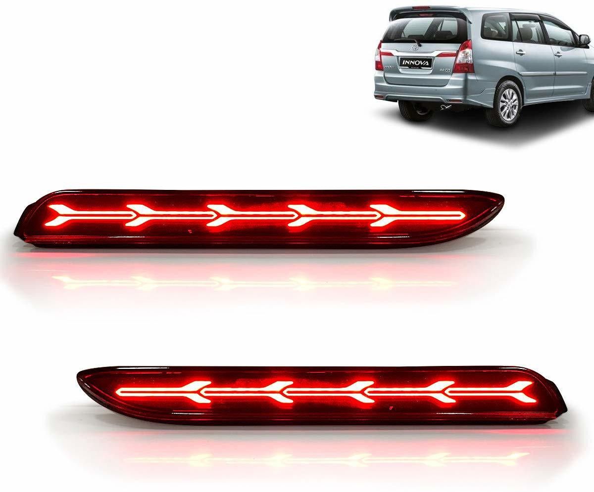 Car Reflector LED Brake Light Bumper Five Arrow (Rear/Back) Matrix Reflector with Wiring Compatible with INNOVA - Set of 2 Pcs, Red Car Fancy Lights-image-37