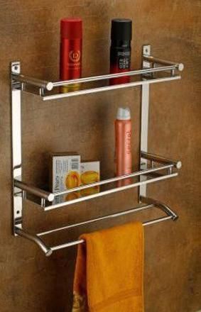 istar New Multi use Rack Stainless Steel Bathroom Shelf/Kitchen Shelf/Bathroom Shelf and Rack/Bathroom Accessories 3 layer shelf (pack 1) 16 inch 3 Bar Towel Rod-picture-13
