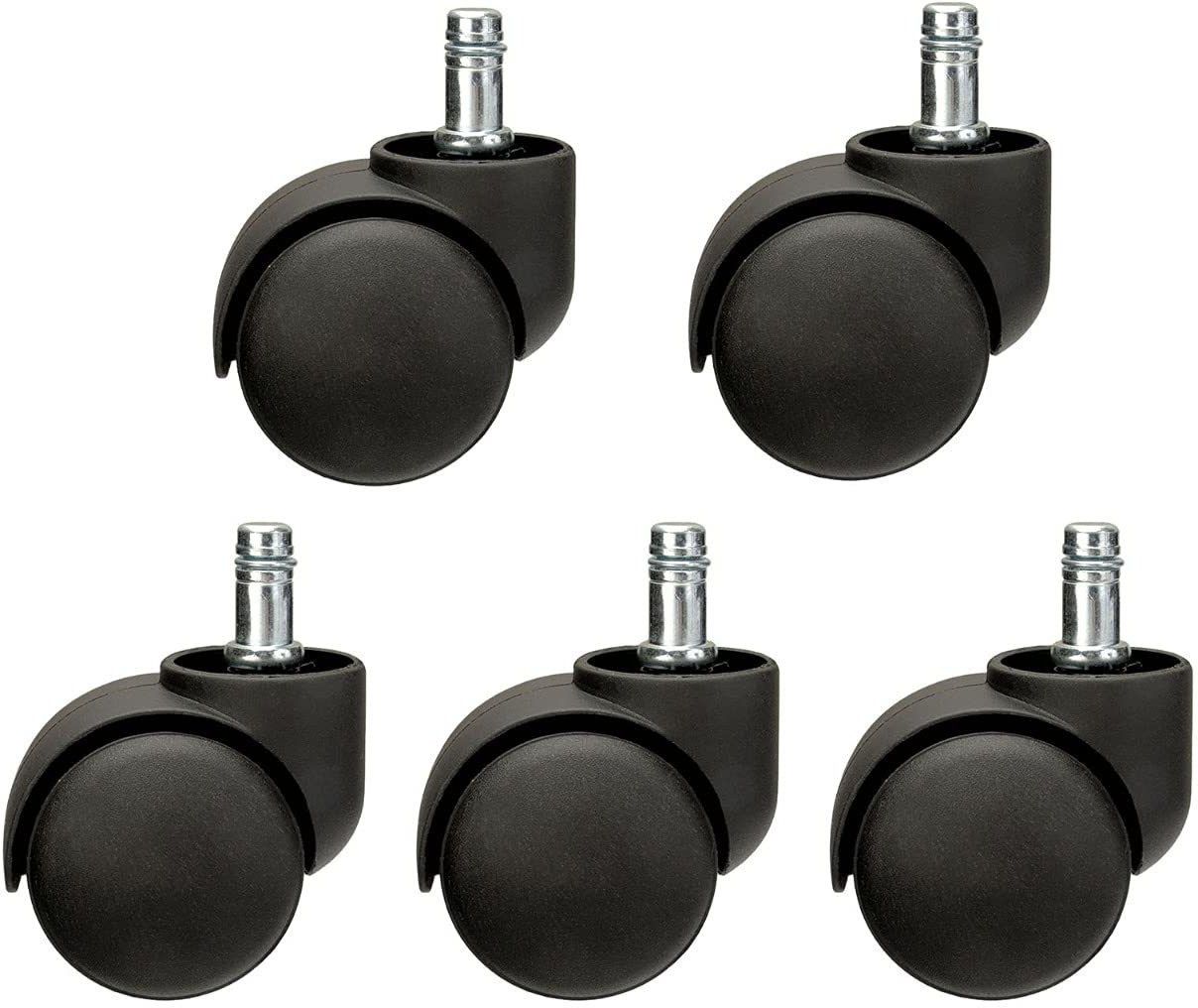Heavy Duty Pin Type Nylon Office Chair Wheels (Caster) Set of 5 Black/Grey, Load Capacity- 250 kg. Swivel Furniture Caster