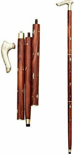 moycrafts Foldable brown walking sticks with brass handle Walking Stick image 1