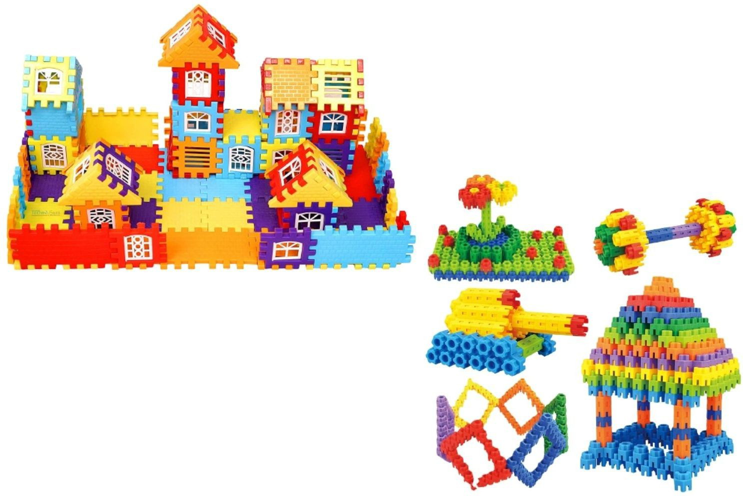 aexoniz toys ( 72+ Piece House Building Block + 90+ Piece Hexagon Shape Building Block )Plastic Building Blocks Game Playset for 3-8 Years Old Kids Boys & Girls,Random Color image 1
