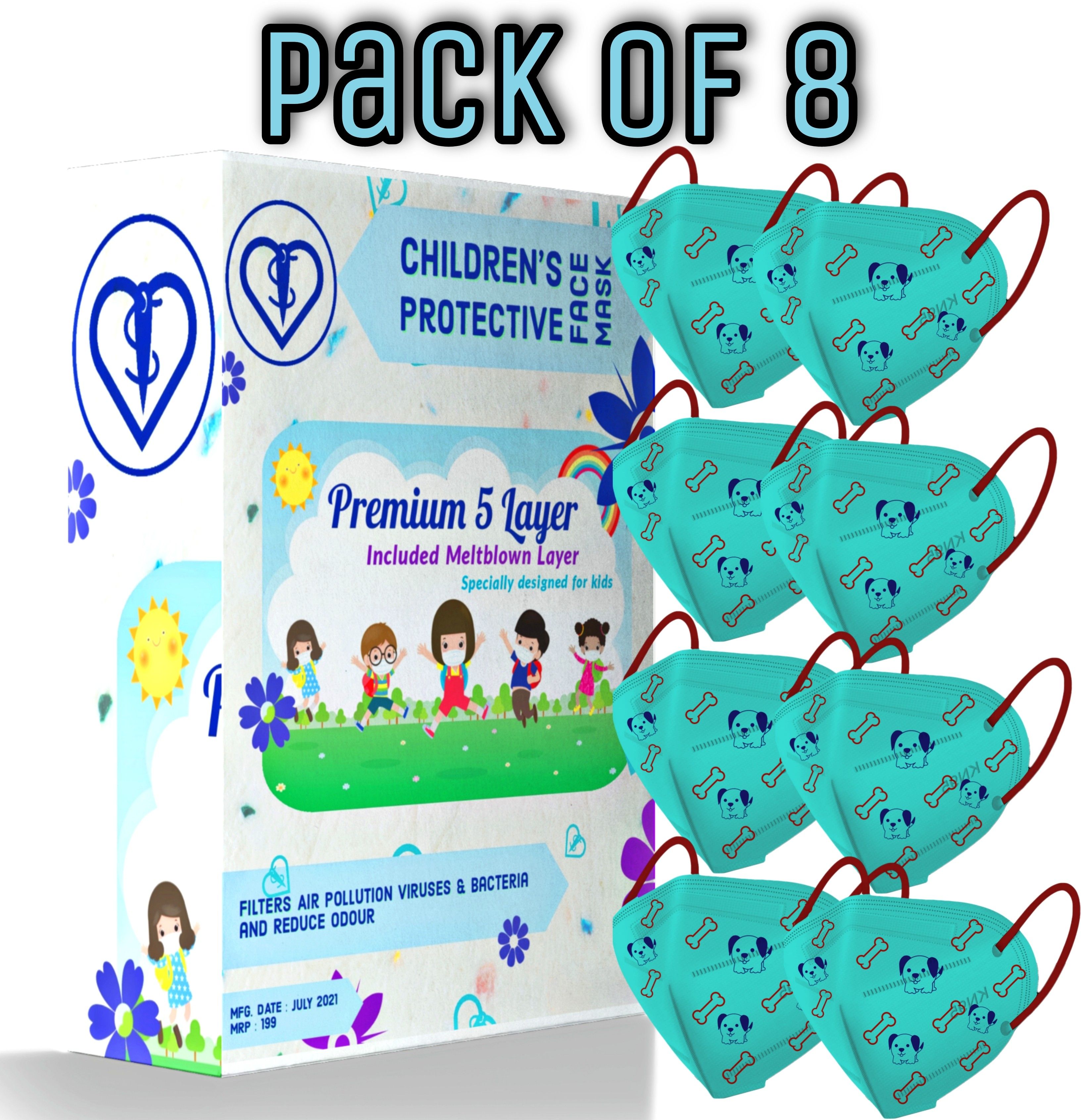 N95 color mask for child Reusable Washable Face Mask Breathable, Outdoor Anti-Pollution & Anti Virus Breathable Face Mask with Premium Quality masks Especially for Kids With 5 Layers Protection Respirator With Melt Blown for Boys Girls Children Babies (Anti Pollution Mask , Anti Viral Mask , Anti Bacterial Mask ) (School Mask , Outdoor Mask , Kids Party Mask) (Child Mask , Kids Mask 3 years, Kids Mask 4 years , kids Mask 5 years , kids mask 6 years , kids mask 7 years , kids mask 8 years , kids mask 9 years , kids mask 10 years up to 14 yrs ) N95-Cartoon Print-8pcs-SF Green Reusable, Washable-image-4