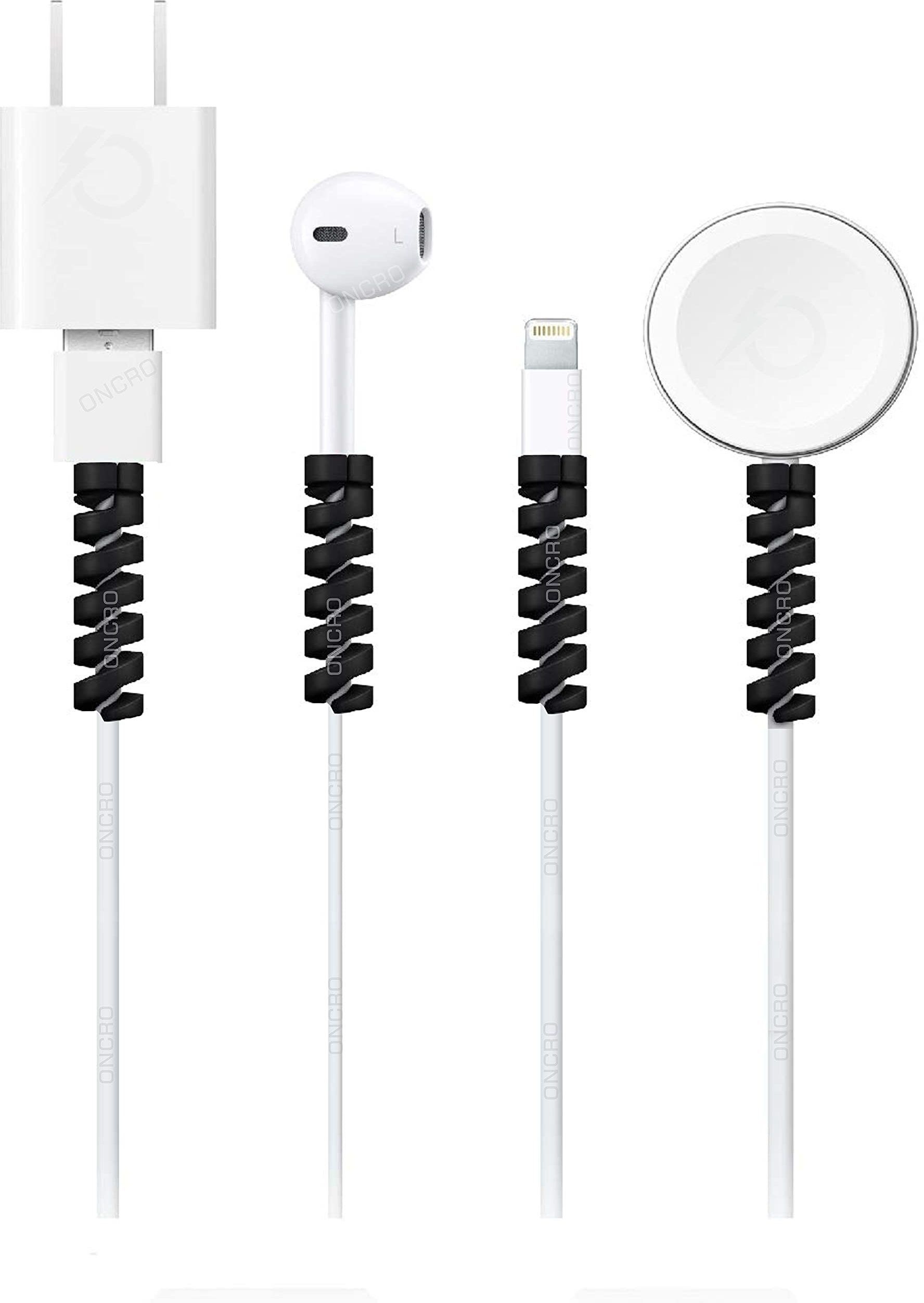 ONCRO BLACK (pack of 4) Usb Cable Protector Spiral Spring Cable Saver Earphone iphone Cable Protector Drop Clips Charging Cord Data Cable Protector Cable Protector-image-13