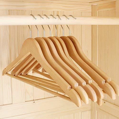 Solid Wooden Garment Hangers | Cloths Hanger with Shoulder Notches and Smooth Finish | 360 Degree Swivel Chrome Hook | Cloths Hanger for Wardrobe with Non Slip bar Set of (4) Wooden Coat Pack of 4 Hangers ForCoat-image-34