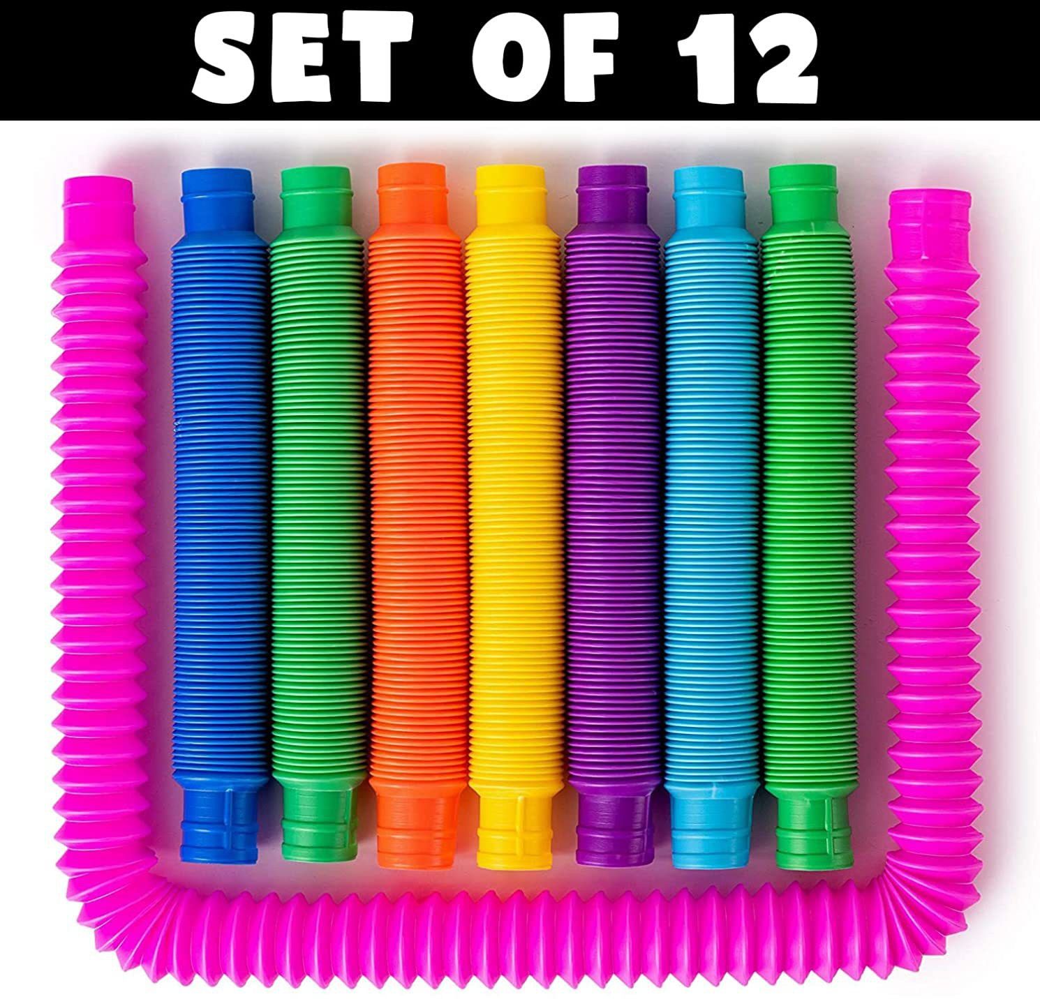 12 Pack Mini Pop and Tubes Toys for Kids & Adults - Sensory Tubes for Kids