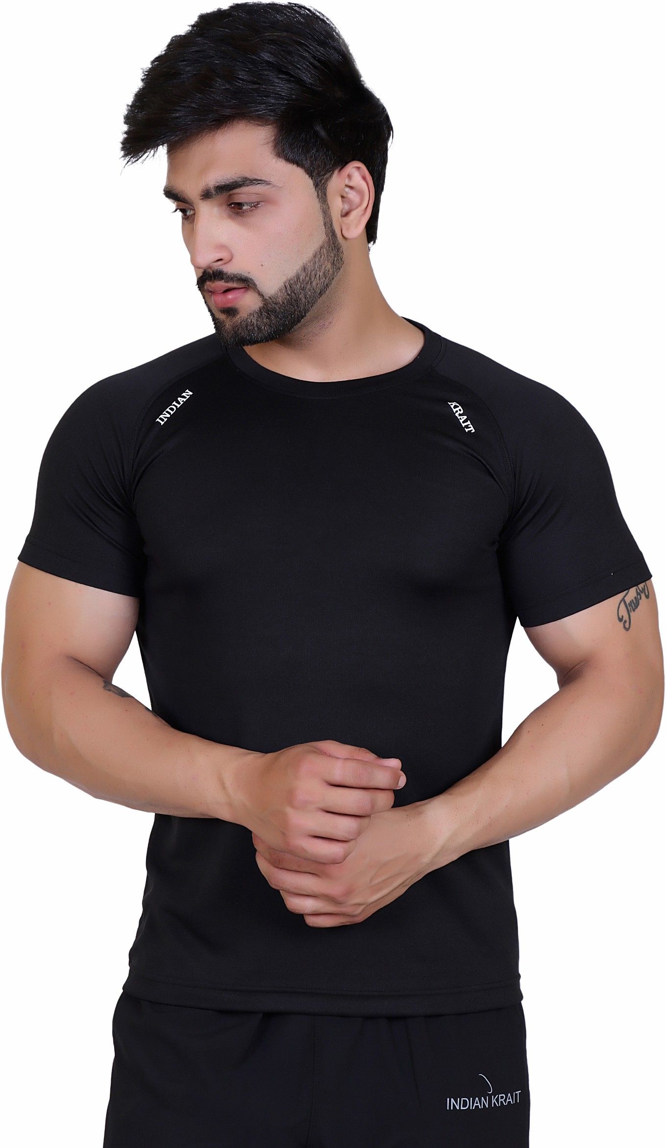 indian krait Men Solid Round Neck Elastane Black T-Shirt-picture-27