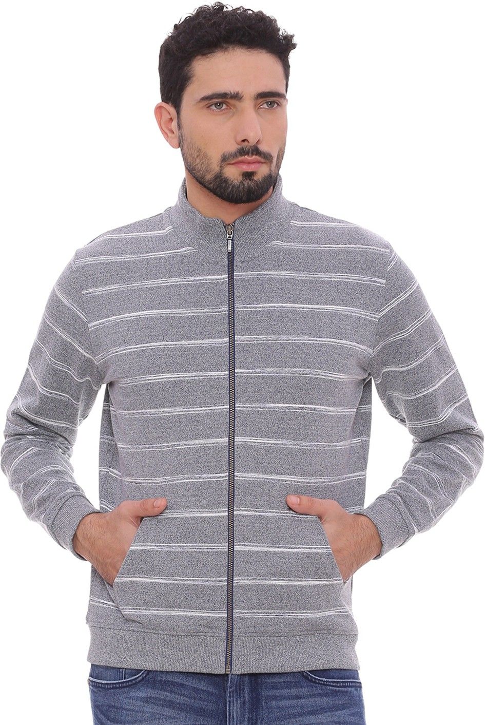 basics Men Woven High Neck Blue Sweater-picture-0