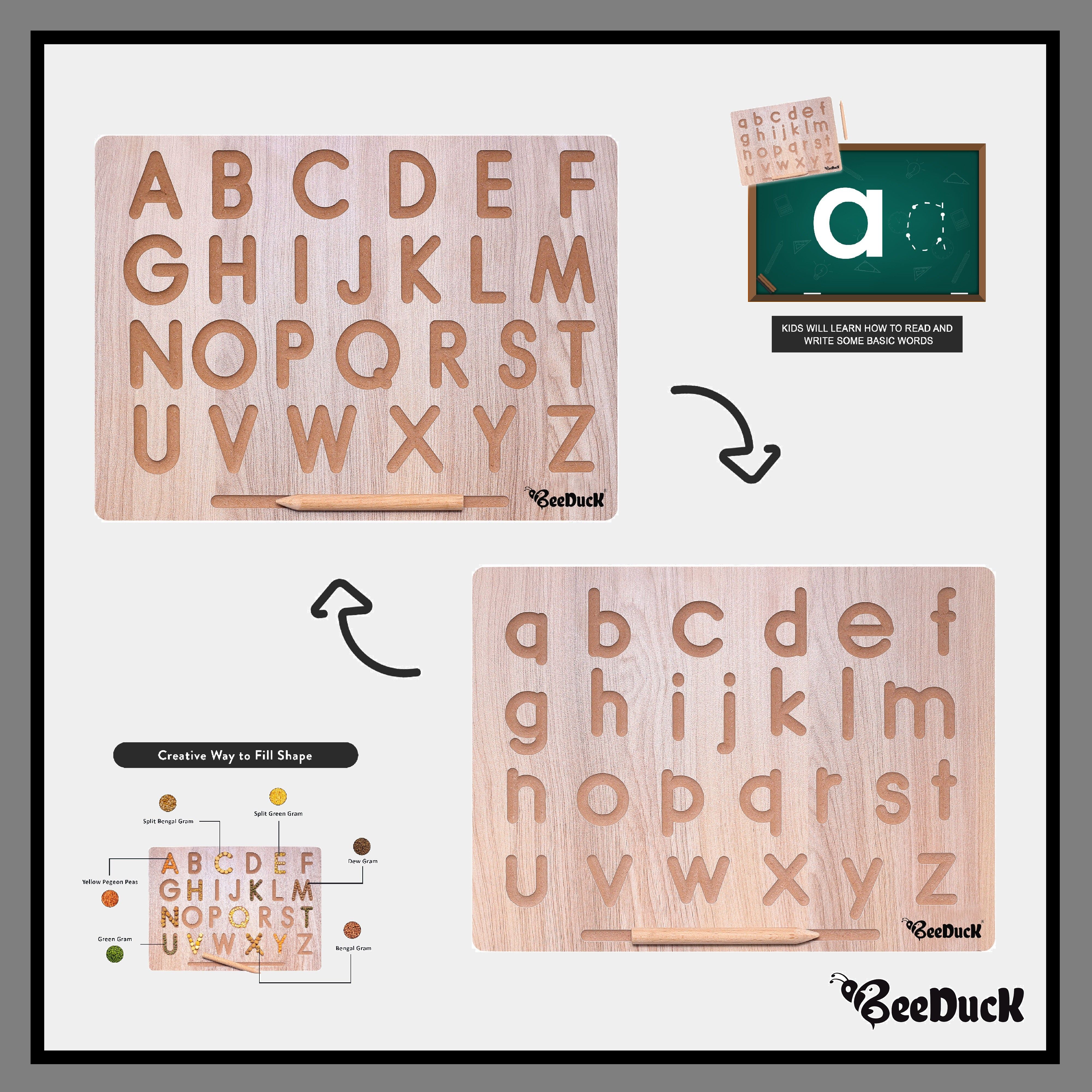 English Wooden Alphabet Tracing Board with Dummy Pencil | Capital Word "ACBD" and Small Word "abcd" | Educational Puzzle Toys | ABCD 123 Tracing Board | Letter Educational Slate | Learning Board, Educational Tracing Board, Hand Writing Tracing Board Alphabet Practice Board for Kids(Child) for 2+ Years Old Kids-image-33