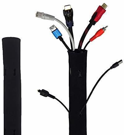 ELV DIRECT Cable Organiser Manager Cord Management System Sleeve for TV, Computer, Home Theatre, Speaker, Hdmi, Cables with Zipper (19 Inch / 48Cm) - Set of 2 Earphone Cable Organizer