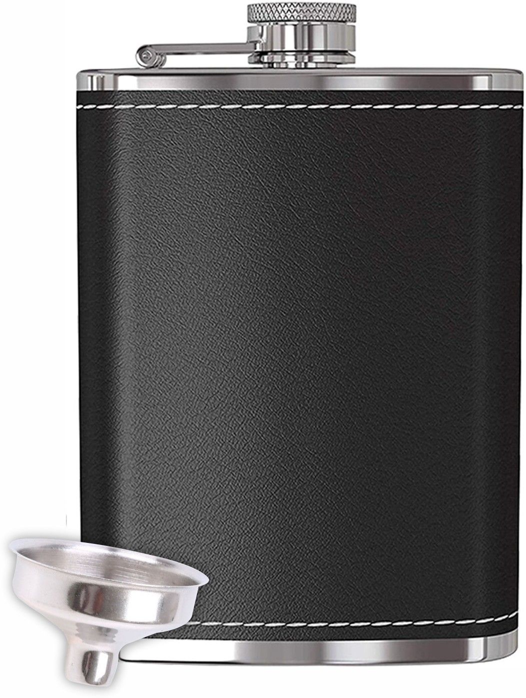 protos india.net Hip Flask Black Leatherette with Funnel Stainless Steel Hip Flask-picture-12