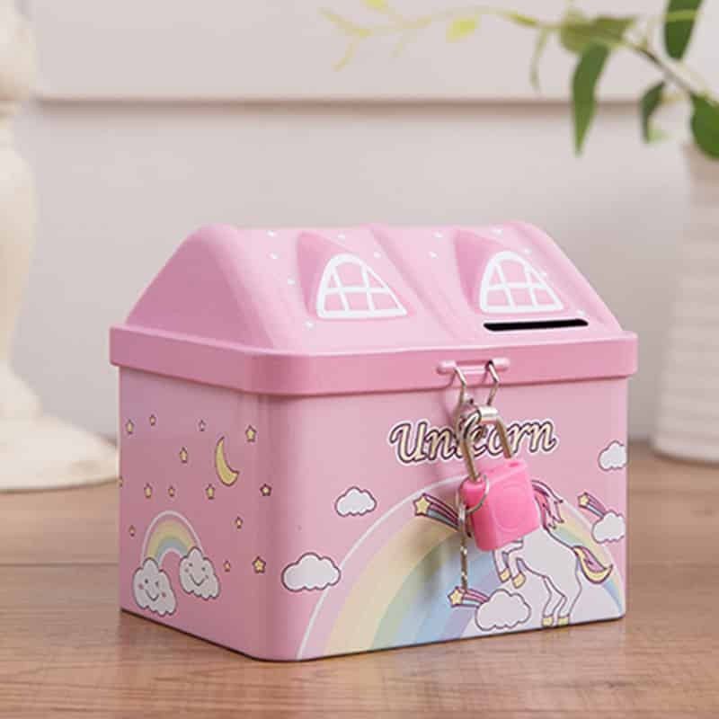 UNCORN PRINTED |HUT SHAPE|METAL COIN BANK PIGGY BANK FOR KIDS WITH LOCK AND KEY Coin Bank
