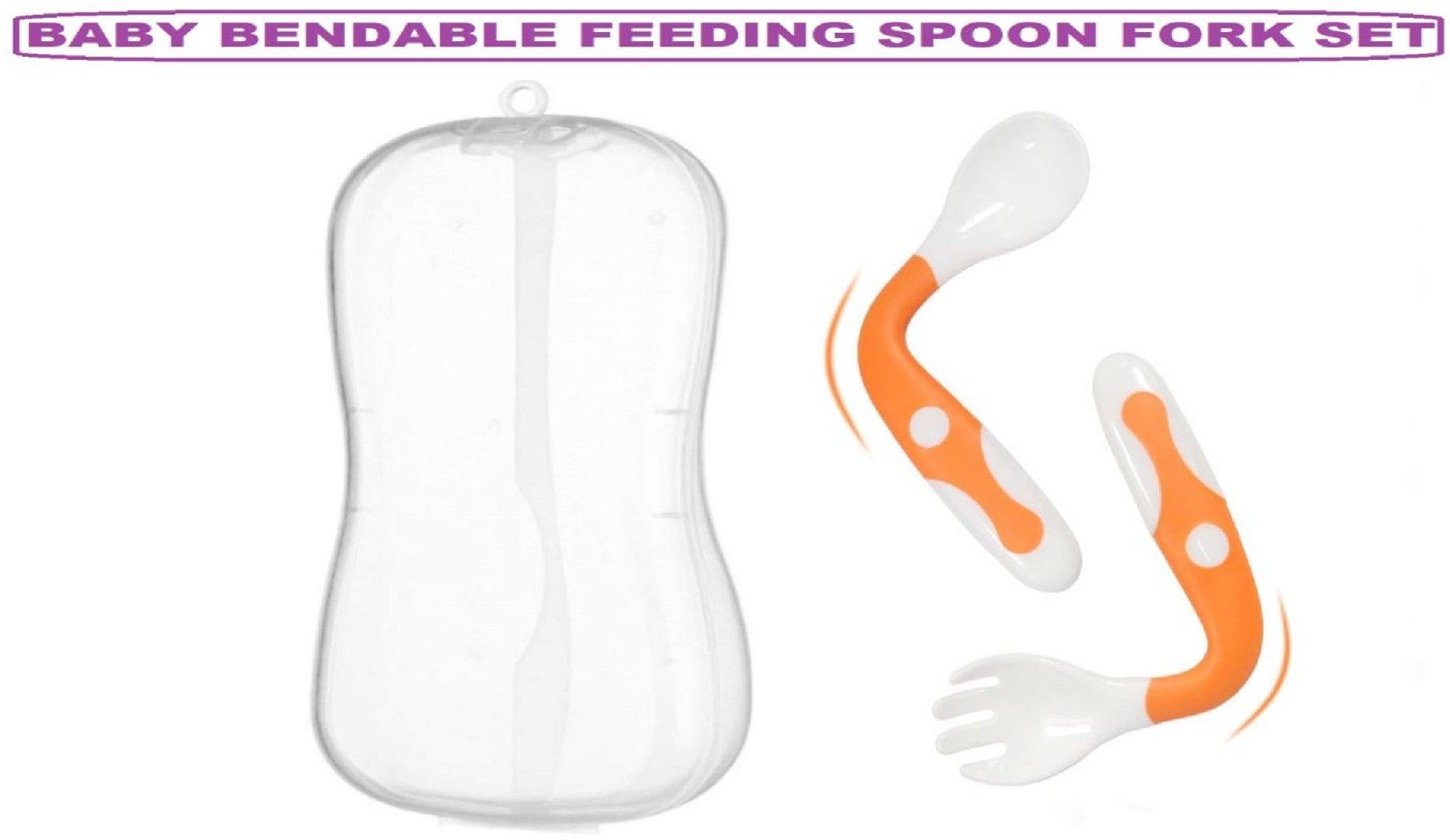 Baby Self Soft Silicone Feeding Spoon Bendable Heat-Resistant Teether Cutlery Spoon And Fork Teether Set Safety Self Feeding Learning With Protective Box Teethers For Babies/New Borns(Orange)- Food Grade Silicone-image-43