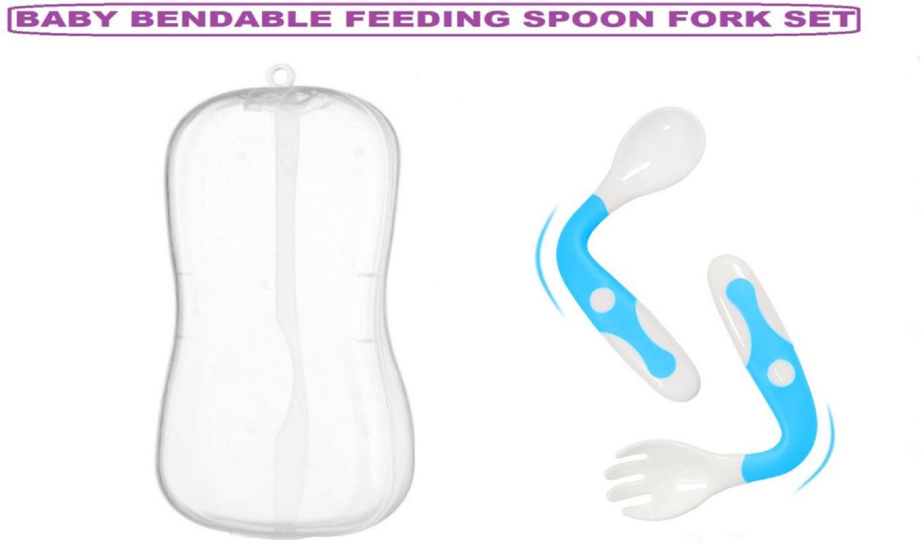 jingle kids Baby Self Soft Silicone Feeding Spoon Bendable Heat-Resistant Teether Cutlery Spoon And Fork Teether Set Safety Self Feeding Learning With Protective Box Teethers For Babies/New Borns(BLUE)- Food Grade Silicone-picture-26