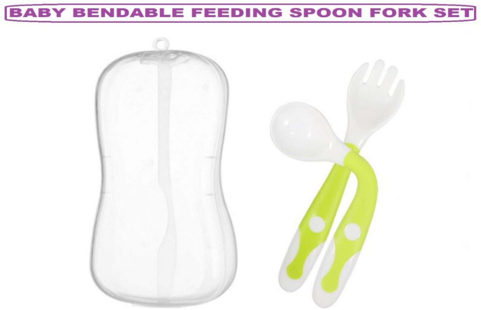 Baby Self Soft Silicone Feeding Spoon Bendable Heat-Resistant Teether Cutlery Spoon And Fork Teether Set Safety Self Feeding Learning With Protective Box Teethers For Babies/New Borns(GREEN)- Food Grade Silicone-image-44