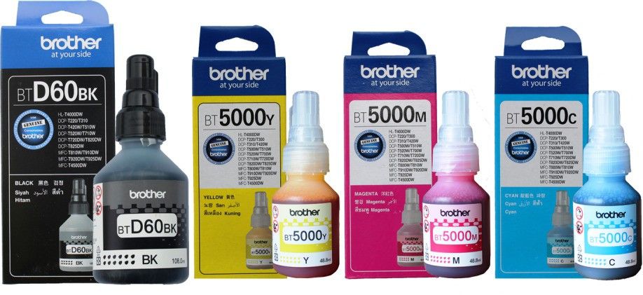 brother BTD60BK With BT5000CMY For Brother Tank Printer Black + Tri Color Combo Pack Ink Bottle