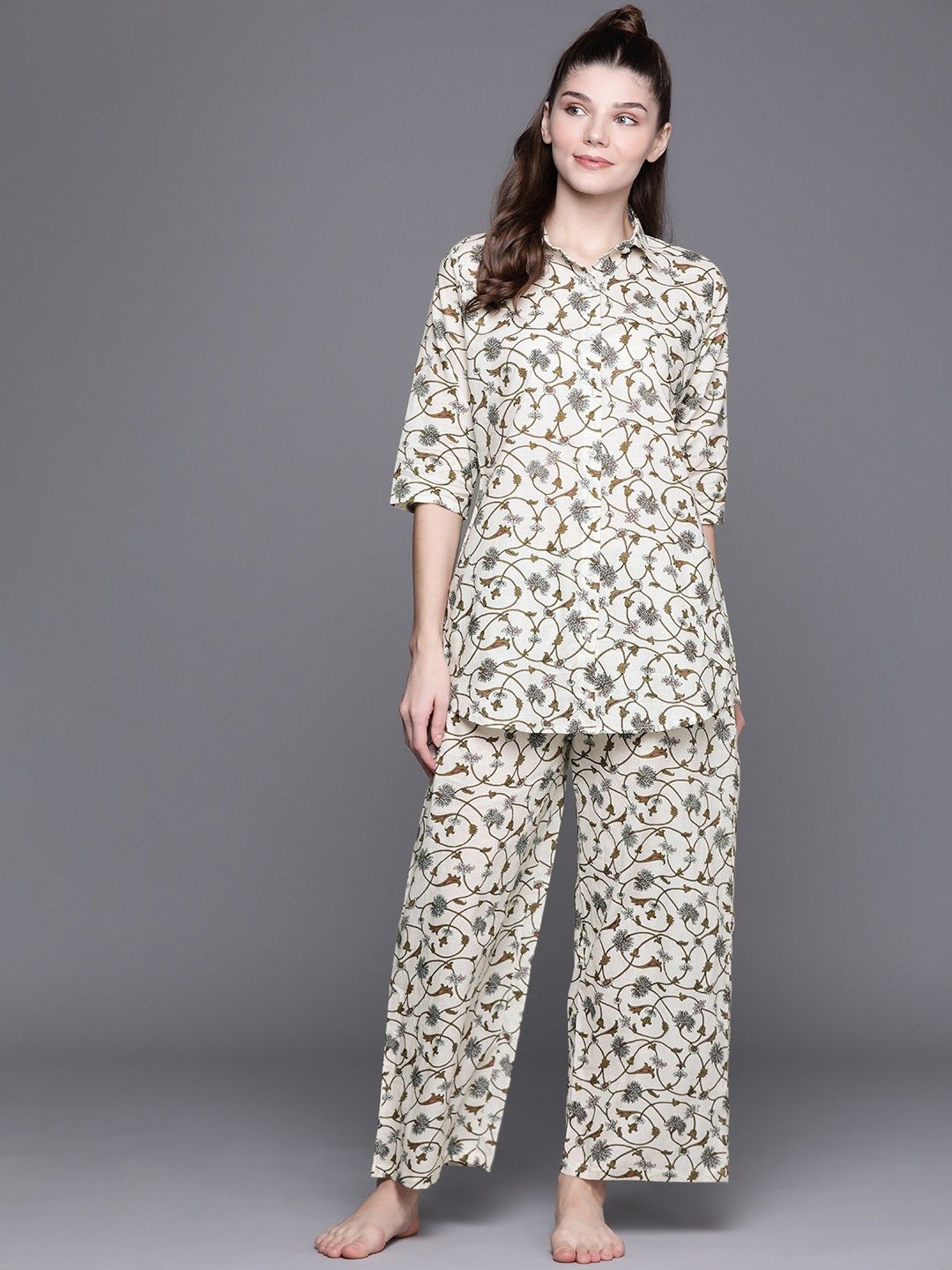 libas . Women Top & Pyjama Set White Floral Print-picture-17