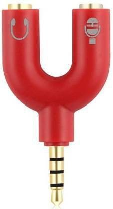 sanno world red red u shape 3.5 mm male to 2 female stereo audio latest u shape 3.5mm male to dual female audio earphone headphone splitter phone converter (android, windows) phone converter