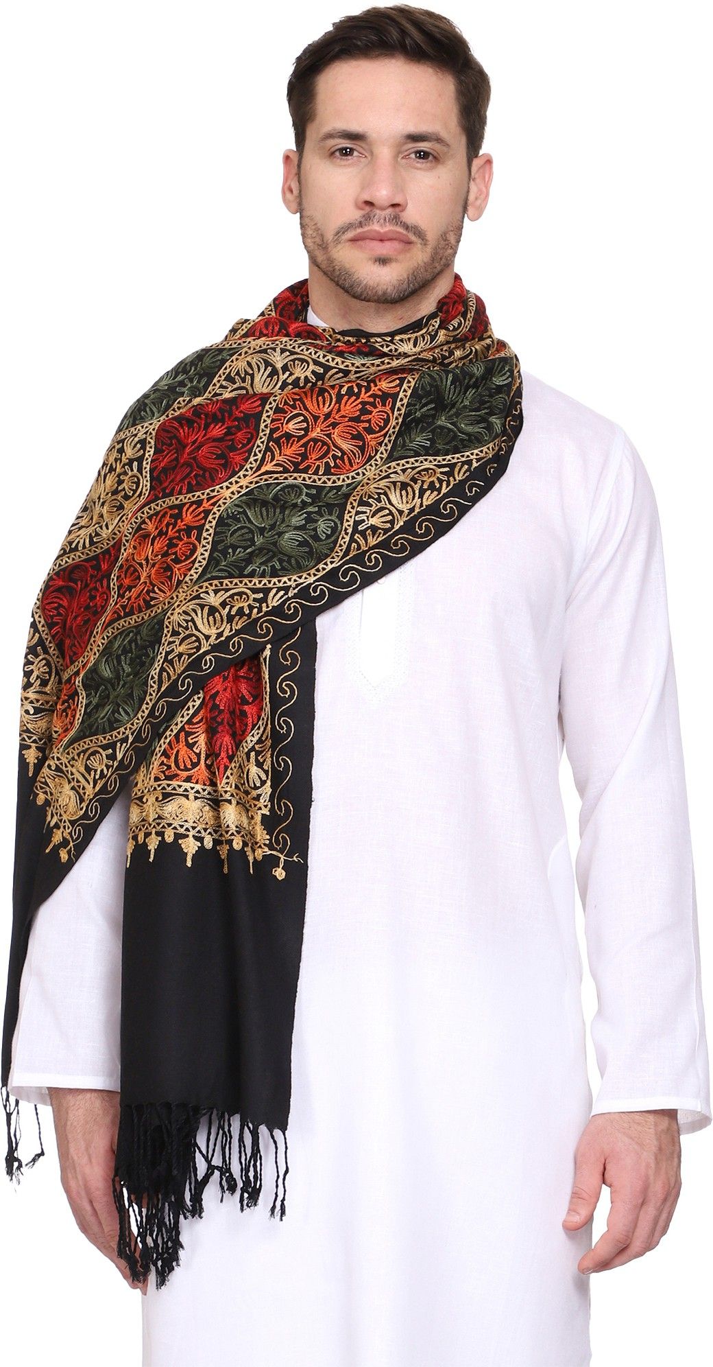 WEAVERS VILLA Acrylic, Wool Embroidered Men Shawl-image-12
