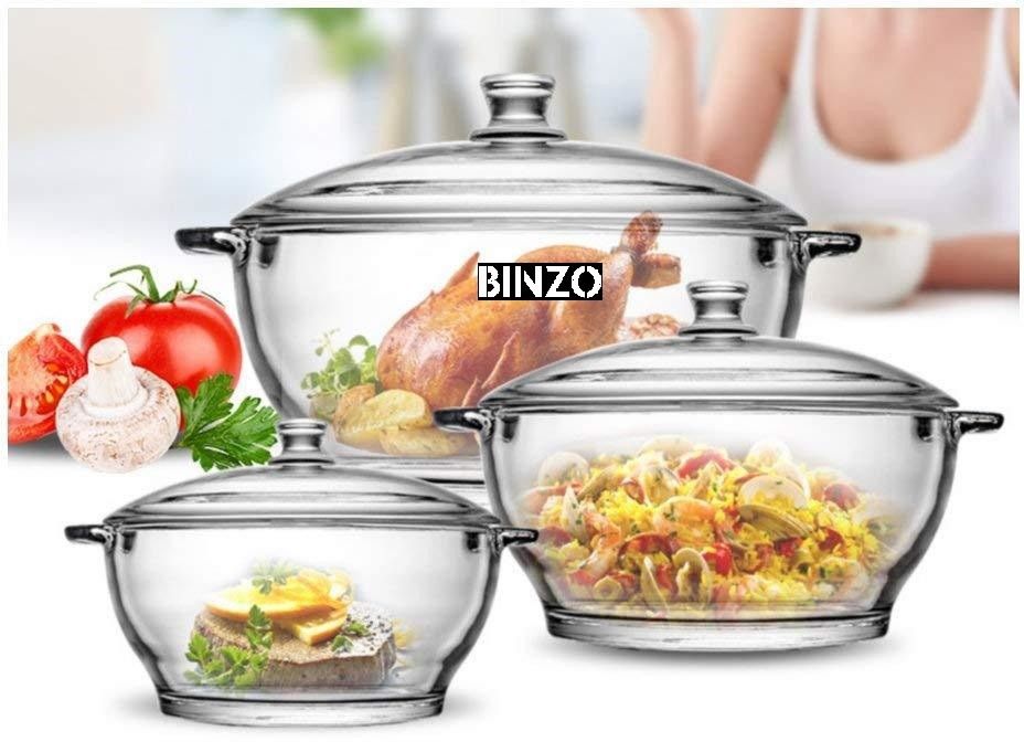 Glass Casserole, Set Of 3 Sizes, (2500, 1500 & 1000 ml), Casserole Dish with Glass Casserole, Pack of 3, Microwave Oven Safe, Heat Safe Pack of 3 Serve Casserole Set-image-31