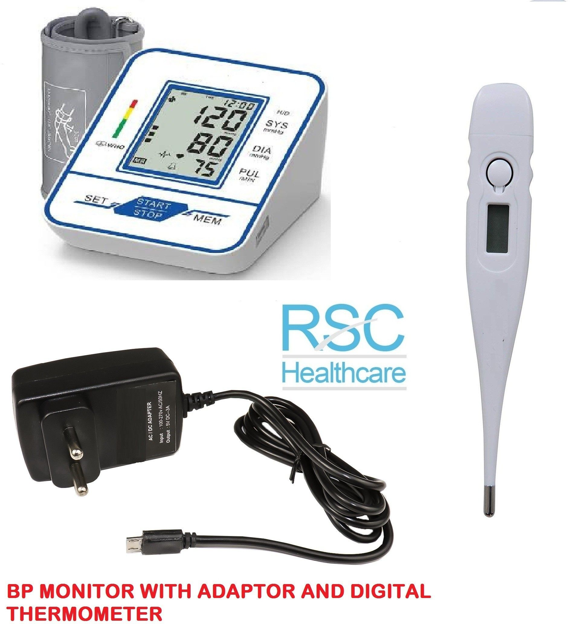 rsc healthcare RSC-077 Digital Bp Monitor WITH FREE AC/DC ADEPTOR Fully Automatic Arm-type Digital Blood Pressure Monitor with option for micro USB port ( Made In India ) WITH ONE YEAR WARRANTY With Digital Thermometer Bp Monitor-image-9