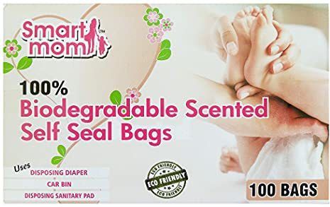 Smart mom Scented compostable Bags Bio-degradable and eco Friendly|Pack of 100 |Disposing Diapers,car bin,disposing Sanitary Pads,Trash Bags. Diaper Disposal Bin