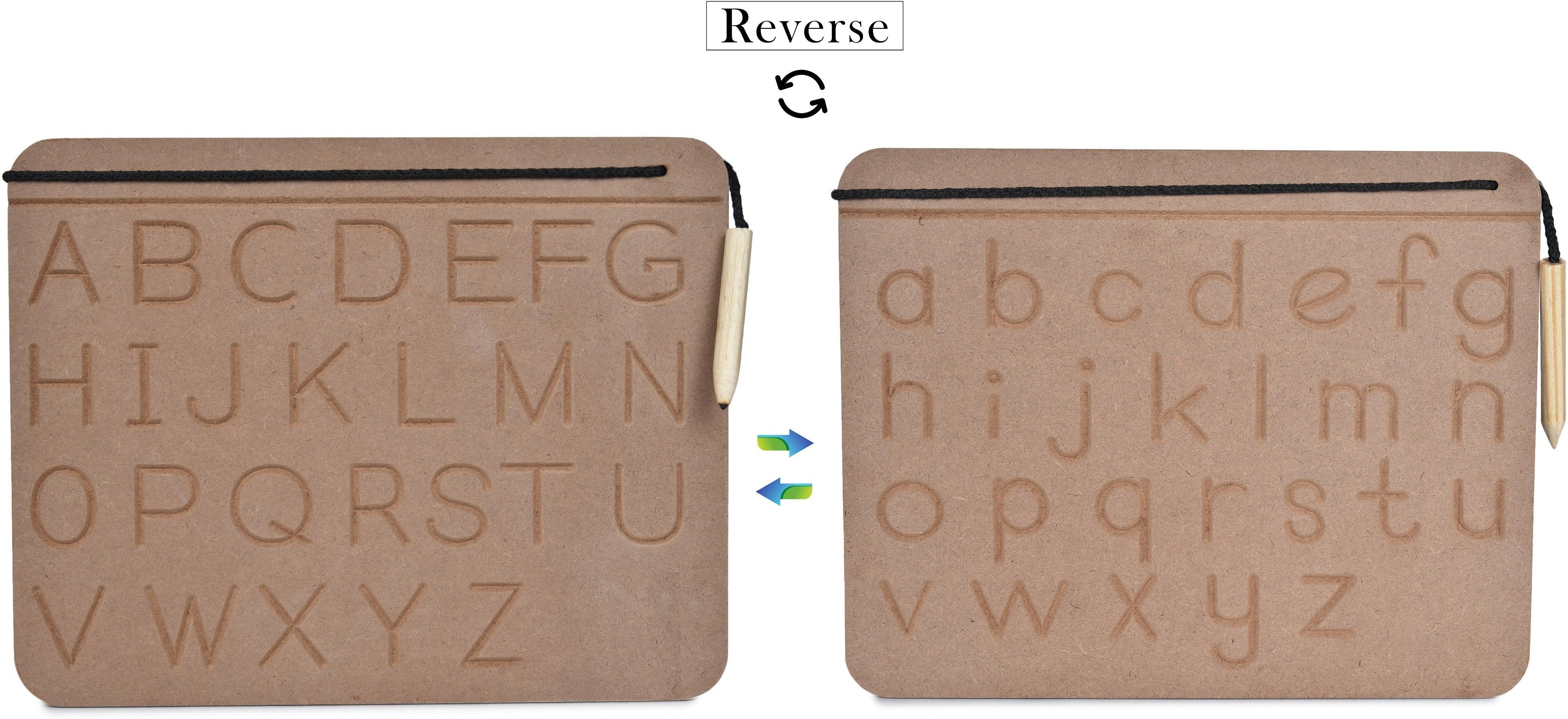 ashmi Wooden Reversible 2 in 1 Activities Capital Word Alphabet & Small Alphabet Word Tracing Practice Boards With Dummy Pencil Learning And Educational Slates for Kids to Improve Handwriting Skills Age 2+-picture-27