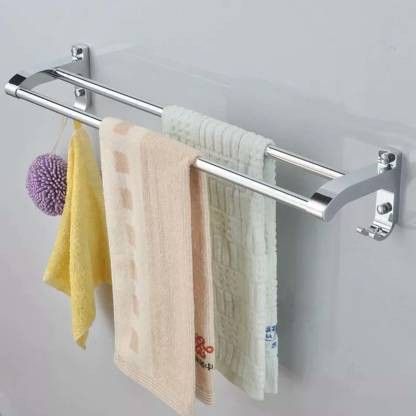 304 New design Aluminium Double Towel rod Silver for bathroom ( PACK OF 1 ) silver Towel Holder
